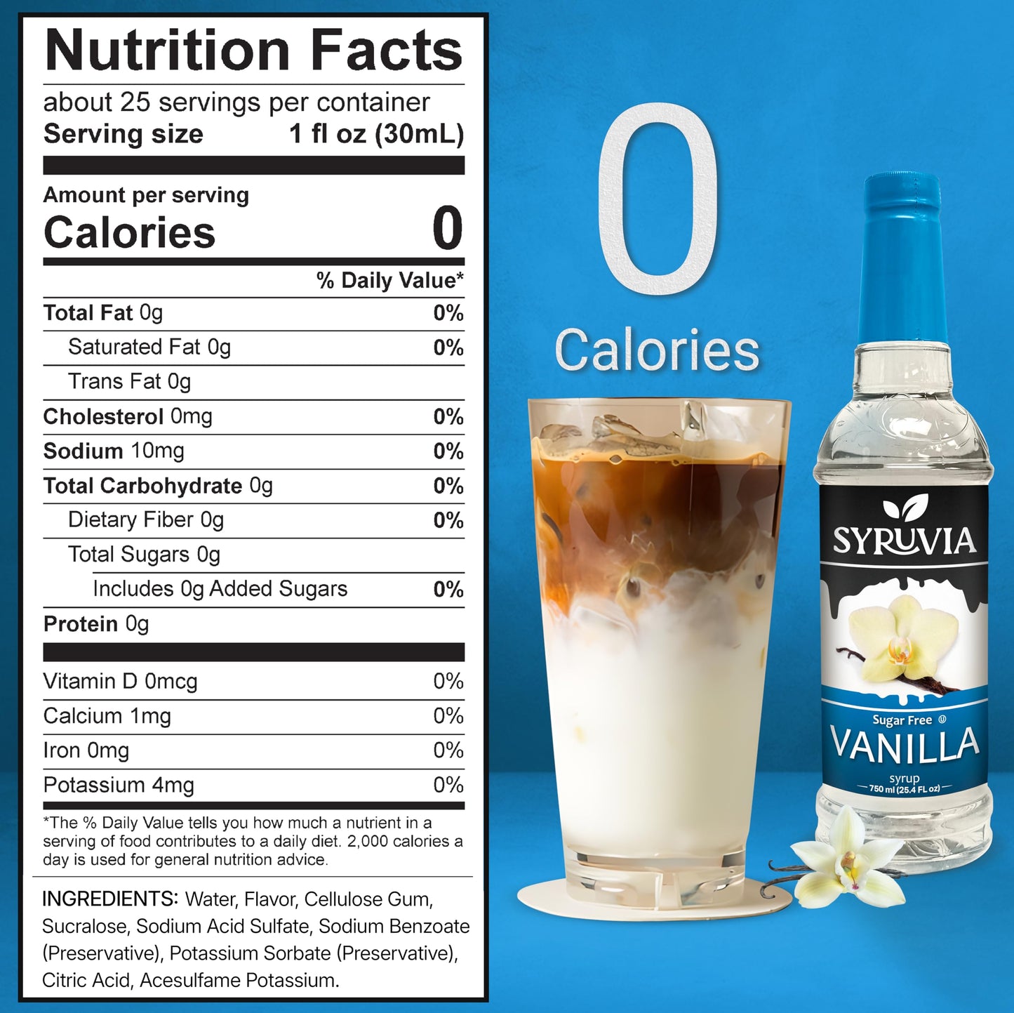 Syruvia Sugar Free Vanilla Syrup With Syrup Pump Dispenser - Vanilla Coffee Syrup Flavor, 25.4 Fl Oz, Kosher, Gluten Free, Perfe