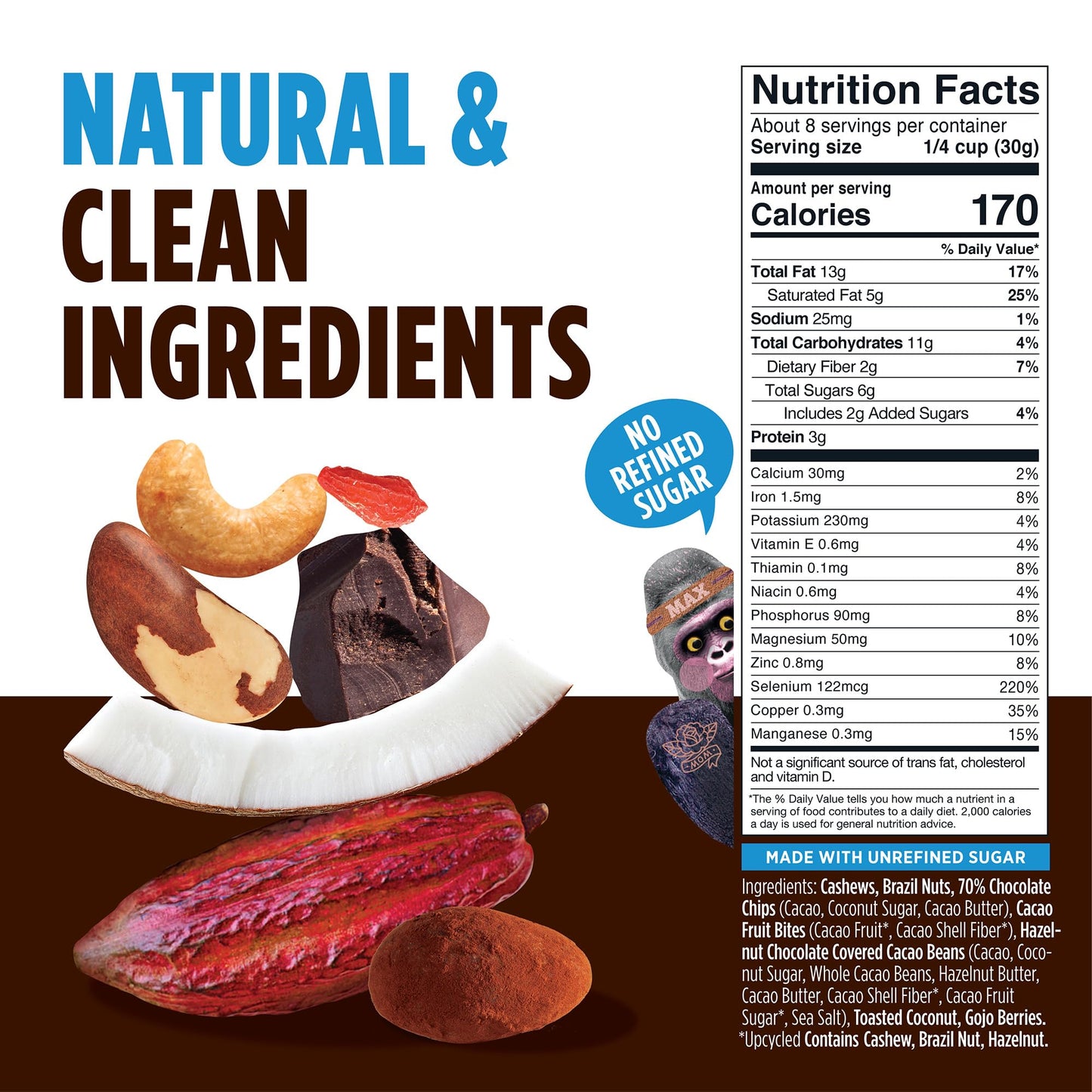 Blue Stripes - Trail Mix, Dark Chocolate Coconut, Mixed Nuts, Healthy Snacks for Adults, Cashews, Whole 70% Cacao, With Unrefine