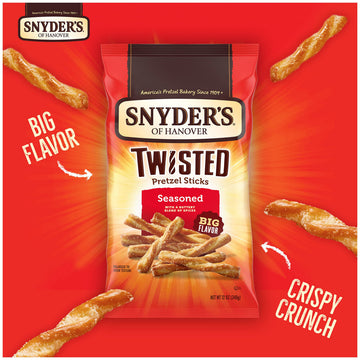 Snyder's of Hanover Seasoned Twisted Pretzel Sticks - 12 Oz Bag - Perfect Snack for Any Occasion