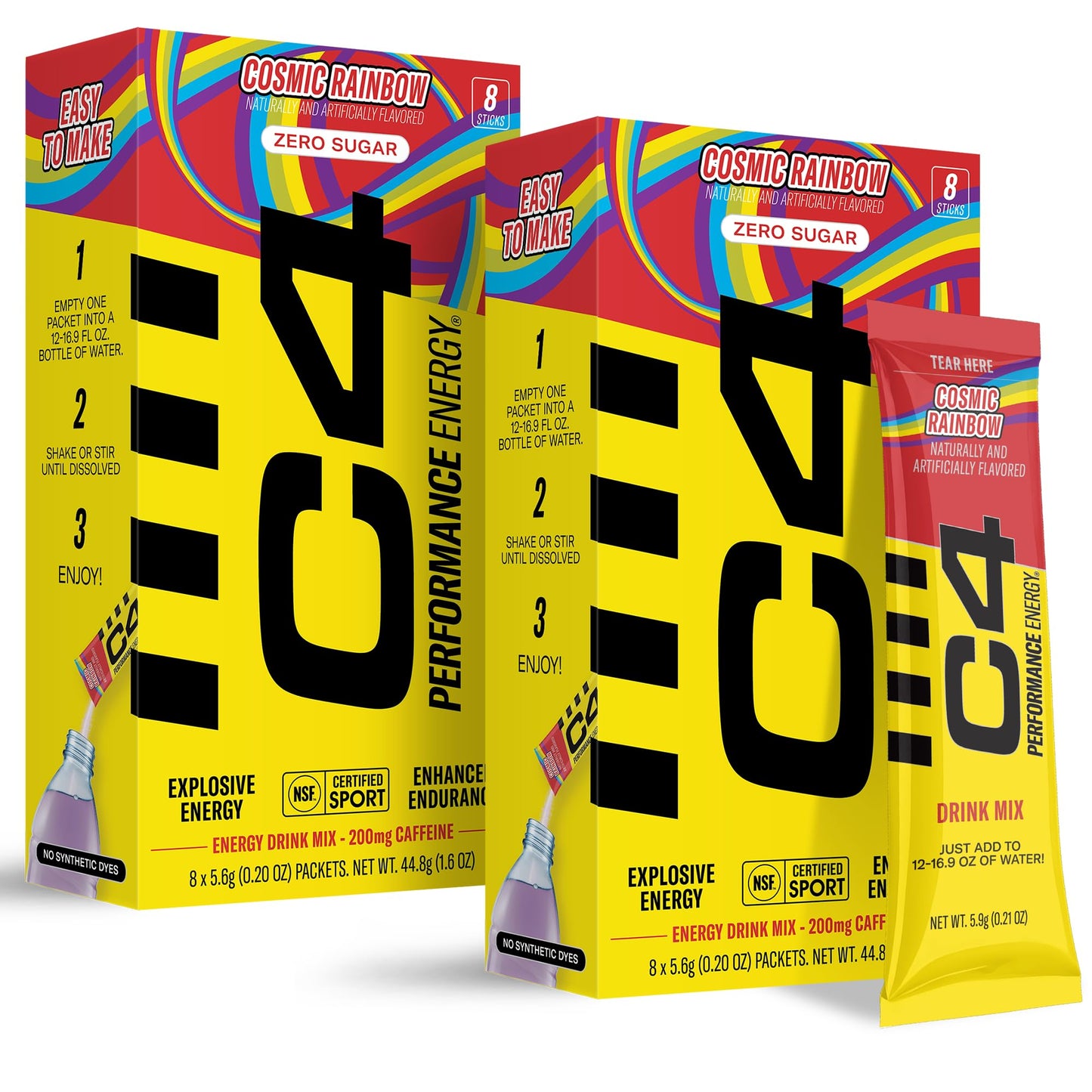 C4 Performance Energy  Cosmic Rainbow  200mg Caffeine  Zero Sugar  NSF (2 Boxes  16 Sticks)