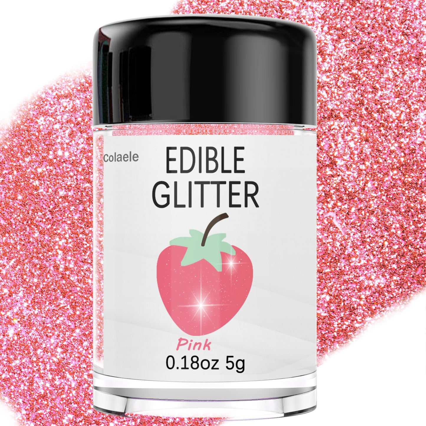 Colaele Pink Edible Glimmer Powder Glitter - Food-Grade Luster Dust, 5g, Vegan