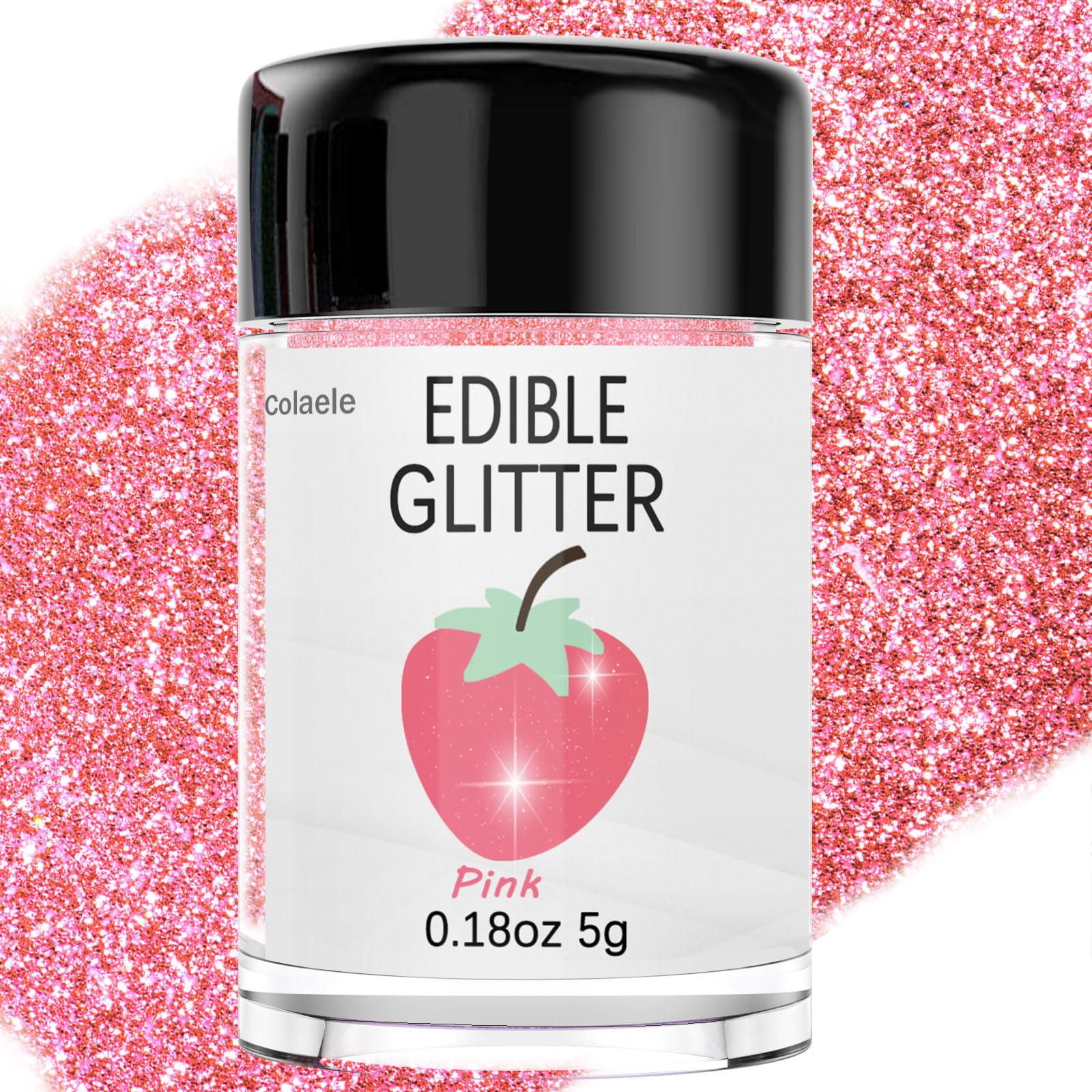 Colaele Pink Edible Glimmer Powder Glitter - Food-Grade Luster Dust, 5g, Vegan