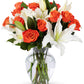Benchmark Bouquets | Orange Rose And Lily Bouquet, Prime Delivery, Free Vase, Farm Direct Fresh Flowers, Gift For Anniversary, B