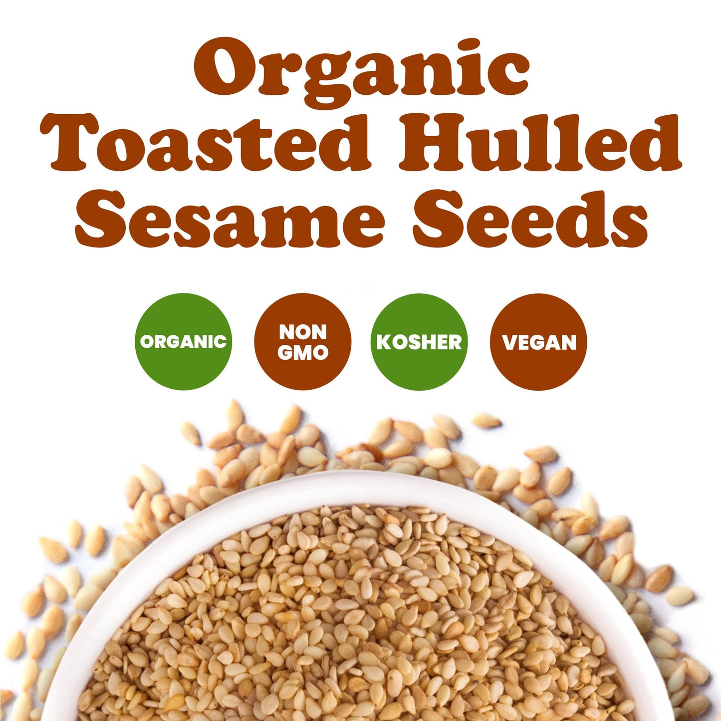Food to Live Organic Toasted Hulled Sesame Seeds, 1 Pound - Crunchy and Nutritious Snack, Oven Roasted, Unsalted, No Oil Added,