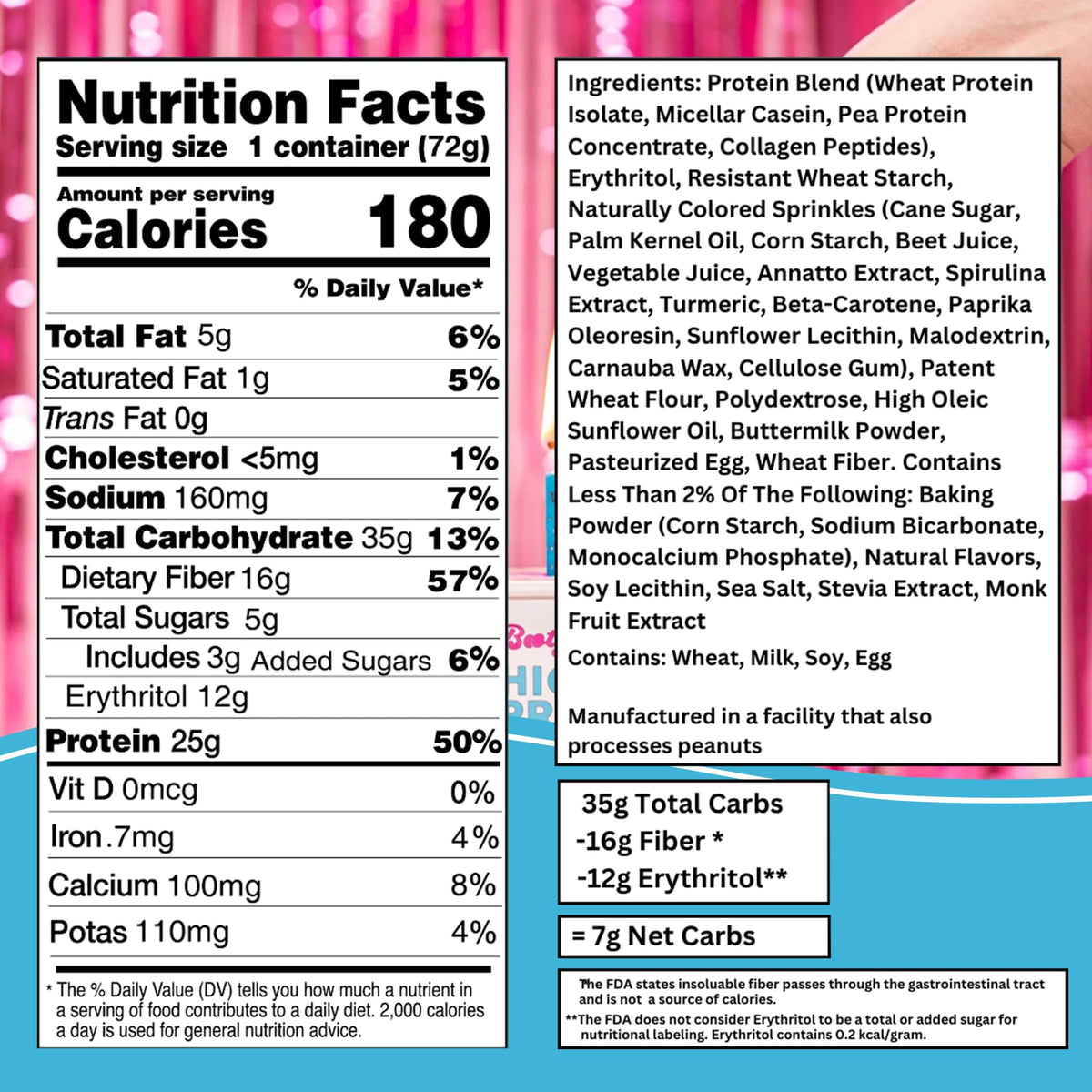 Bootylicious | High-Protein Muffin | 25g Protein, 7g Net Carbs, 2.32-2.75oz Cup, 12-Pack (Birthday Cake)
