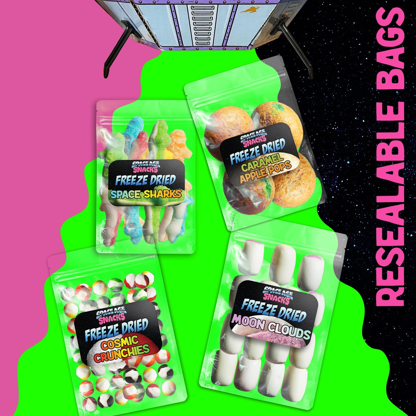 Space Age Snacks Premium Freeze Dried Candy Variety Pack - 4 Kinds Included - Medium Size