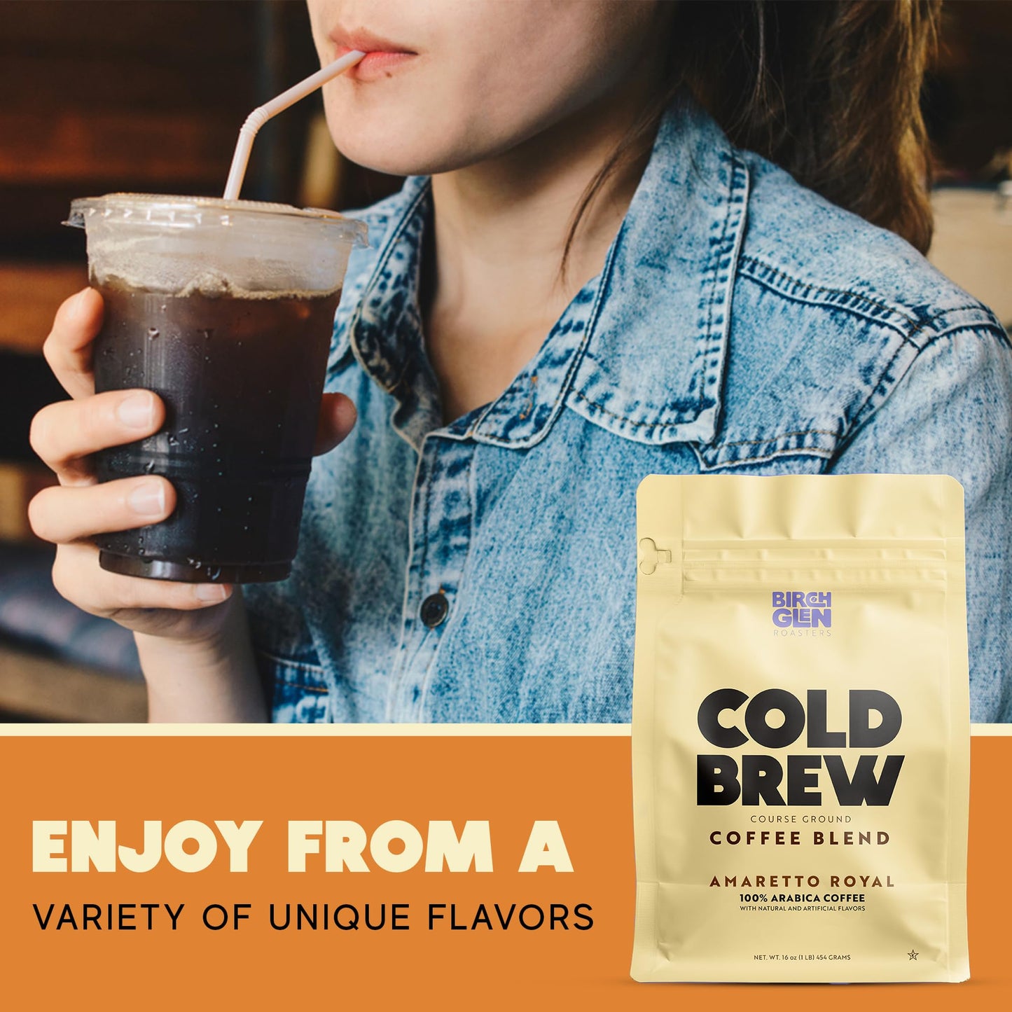Birch Glen Roasters Hazelnut Flavored Cold Brew Coffee Blend, Coarse Ground, 1 lb Resealable Bag