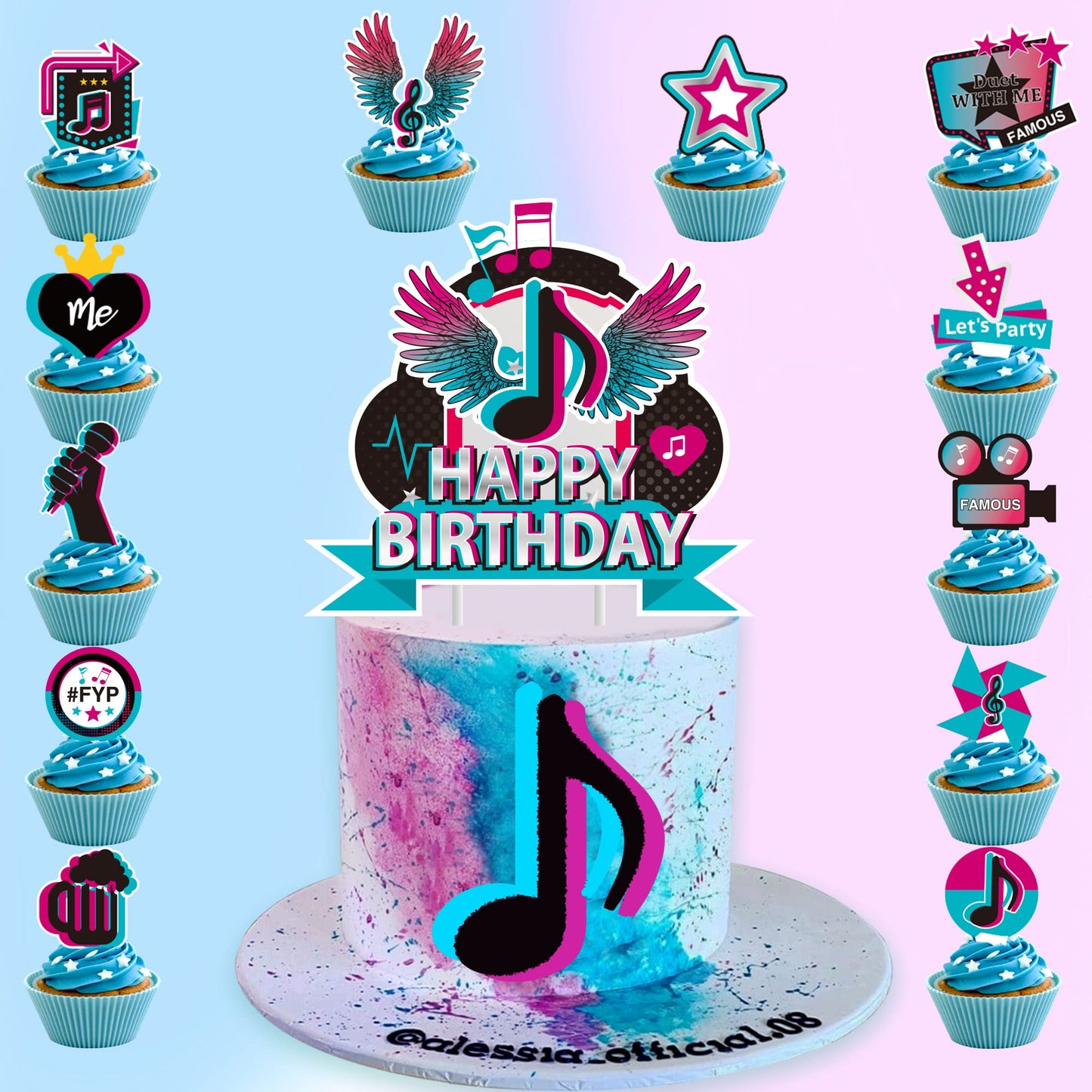 GLURUITE 49pcs Music Cake Toppers Set - Musical Birthday Party Decorations, Bright Colors, Model WENHU-0001, Paper Material