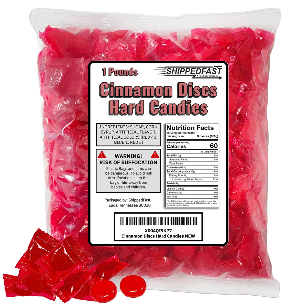 Cinnamon Discs Hard Candies - (1 Pound Bag) Of Individually Wrapped Red Cinnamon Candy Disks.(16Oz.)