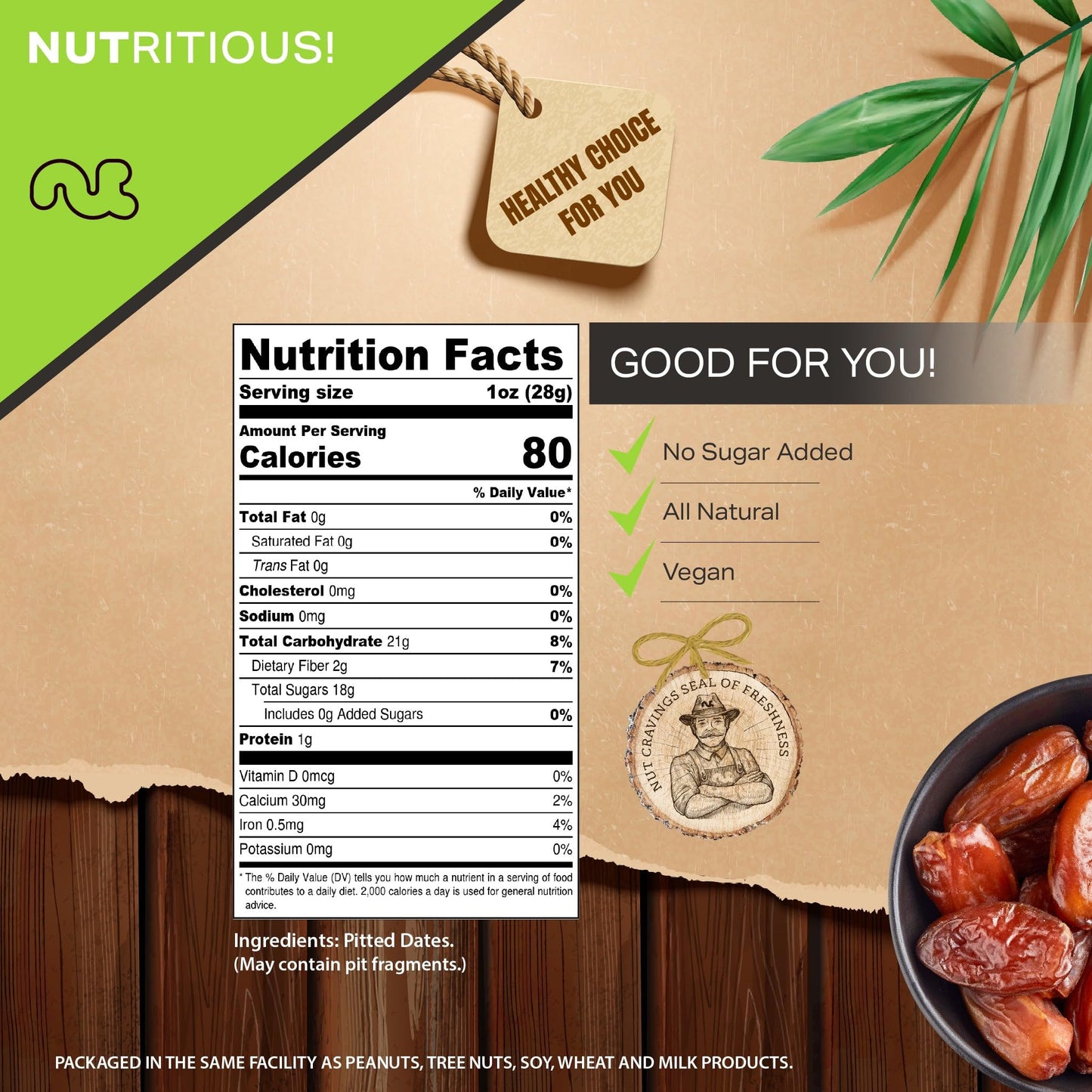 NUT CRAVINGS Dry Fruits - Sun Dried Jumbo Medjool Dates, No Sugar Added (48oz - 3 LB) Packed Fresh in Resealable Bag - Sweet Sna