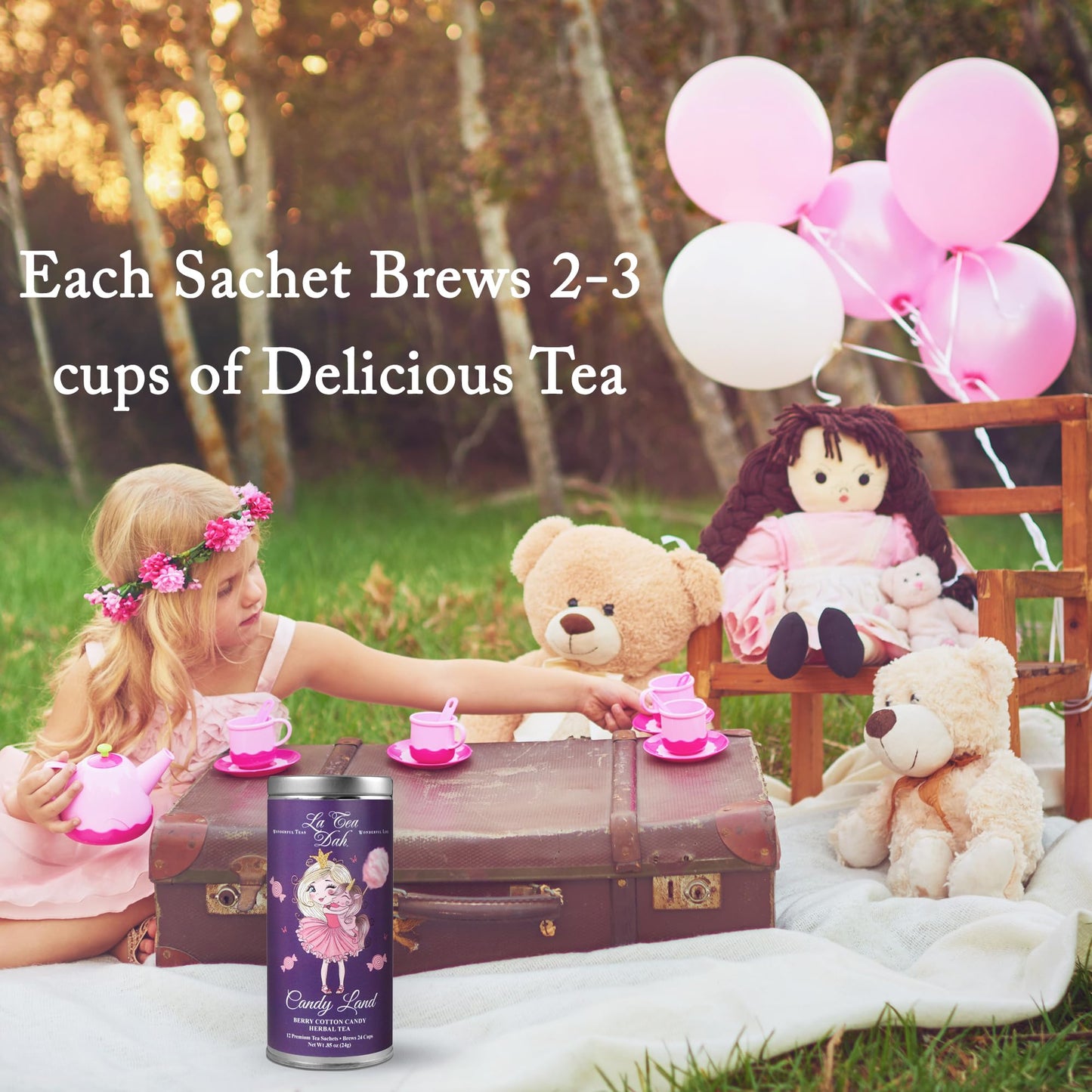 La Tea Dah Berry Cotton Candy Childrens Tea, Caffeine-Free, Red Rooibos, Blueberry & Lavender, 12 Count, Unsweetened