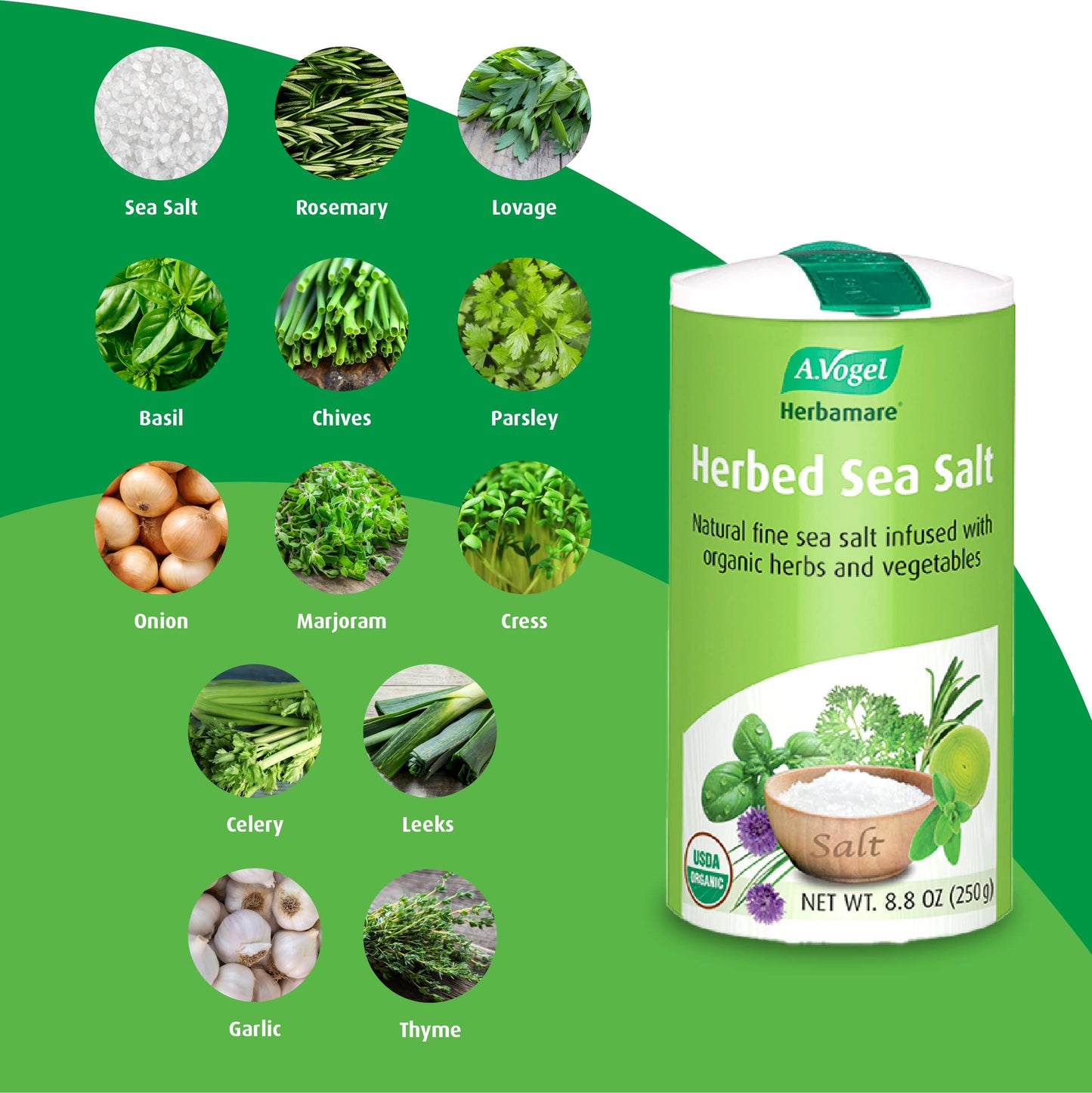 A. Vogel Herbamare Herbed Sea Salt - Natural Fine Sea Salt Infused with 12 Herbs & Vegetables - Free of Artificial Flavors & Pre