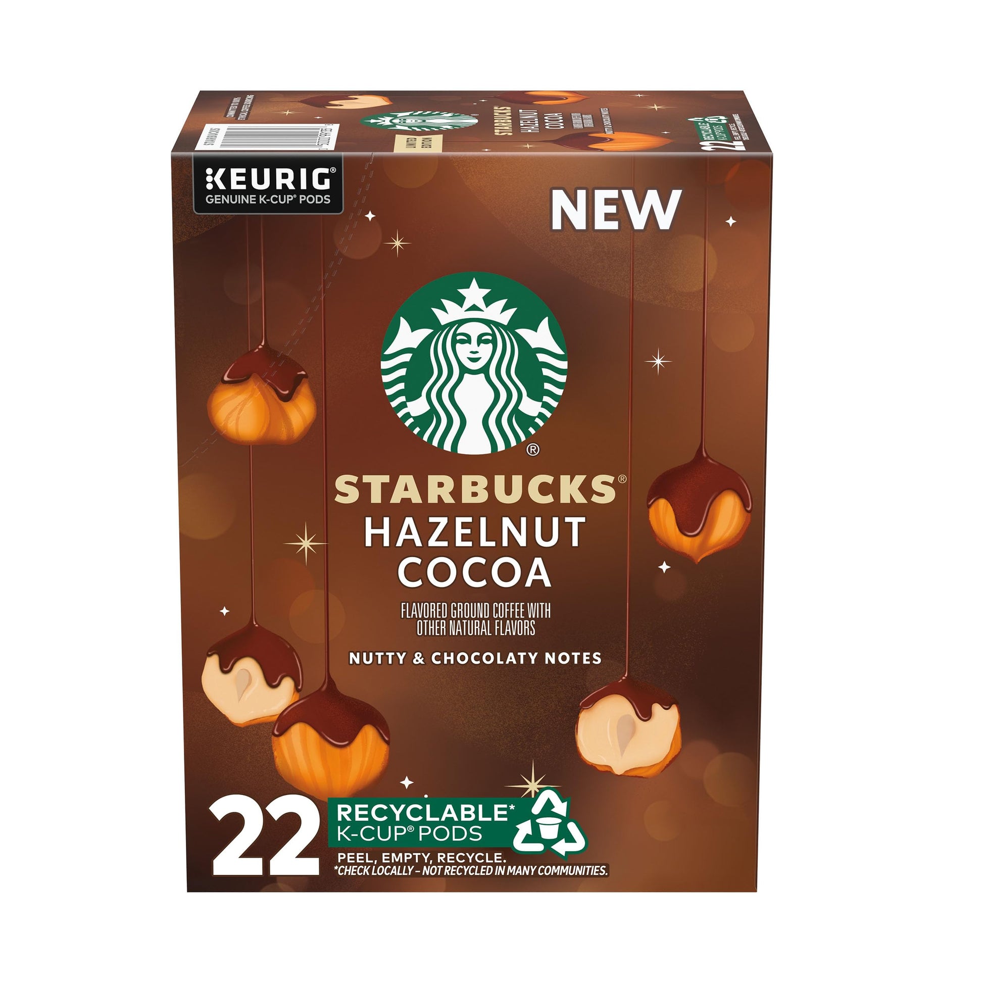 Starbucks K-Cup Coffee Pods  Hazelnut Cocoa Flavored Coffee For Keurig Beverage Makers  100% Arabica  Holiday  1 Box (22 Pods)
