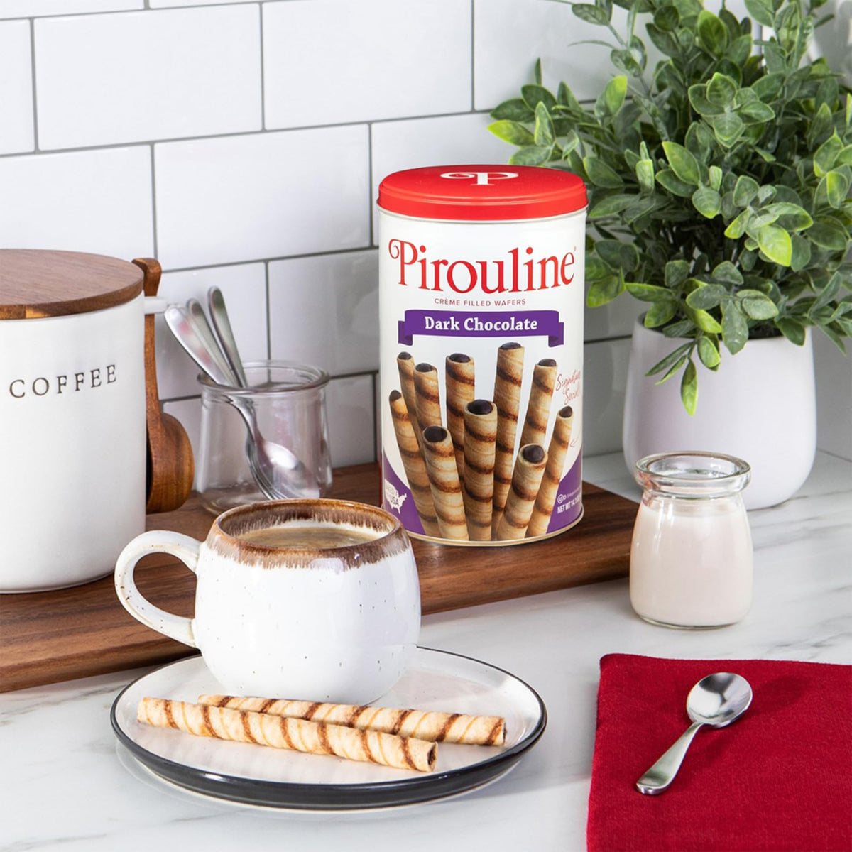 Pirouline Rolled Wafers - Bundled With Pirouline Gift Box - Dark Chocolate Rolled Wafer Sticks, Crème Filled Wafers, Rolled Cookies For Coffee, Ice Cream, Parties, Gifts, And More - 14.1Oz Tin 3 Pack