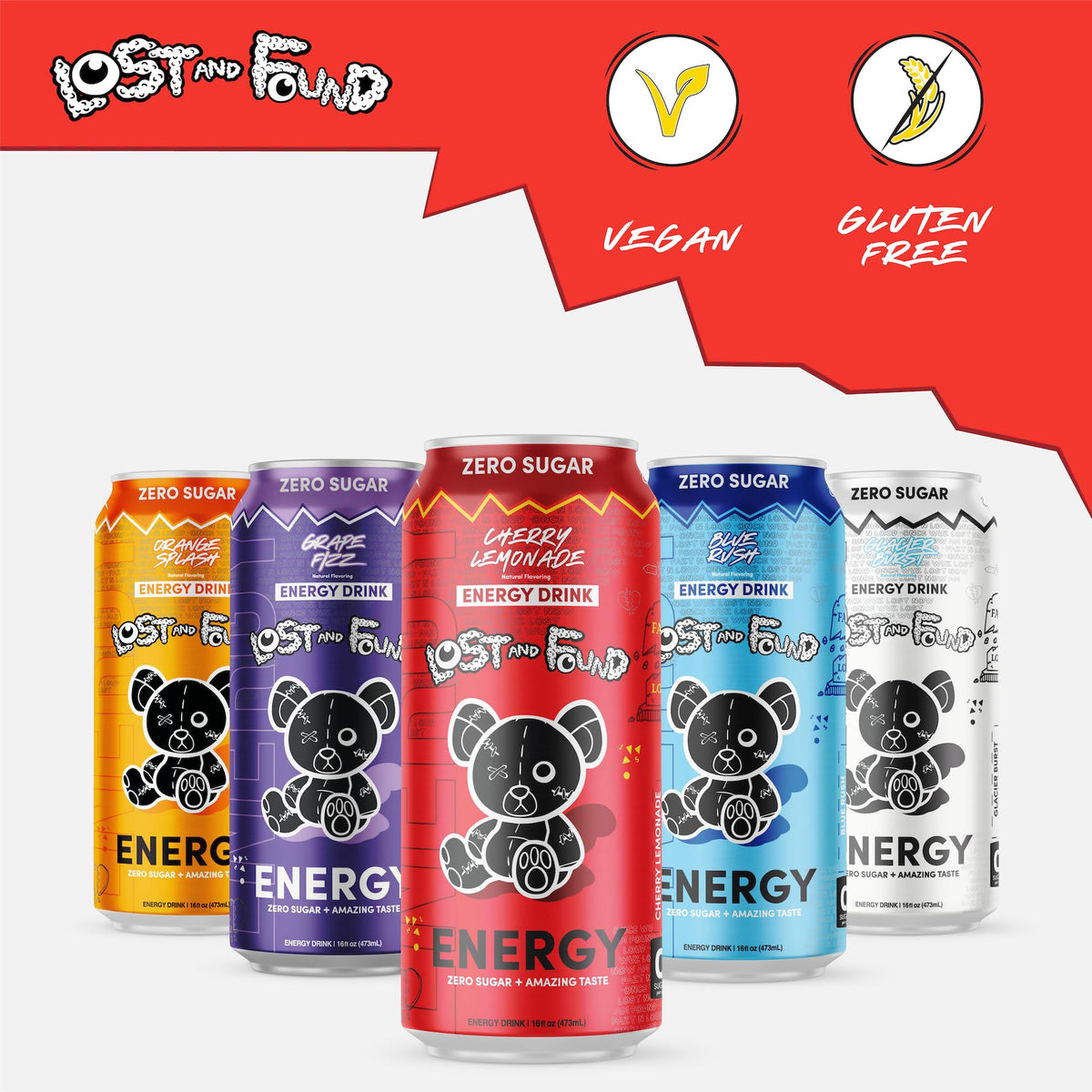 Lost and Found Energy Drink, Sugar Free, 150mg Caffeine, Vegan, 12-Pack, 16oz