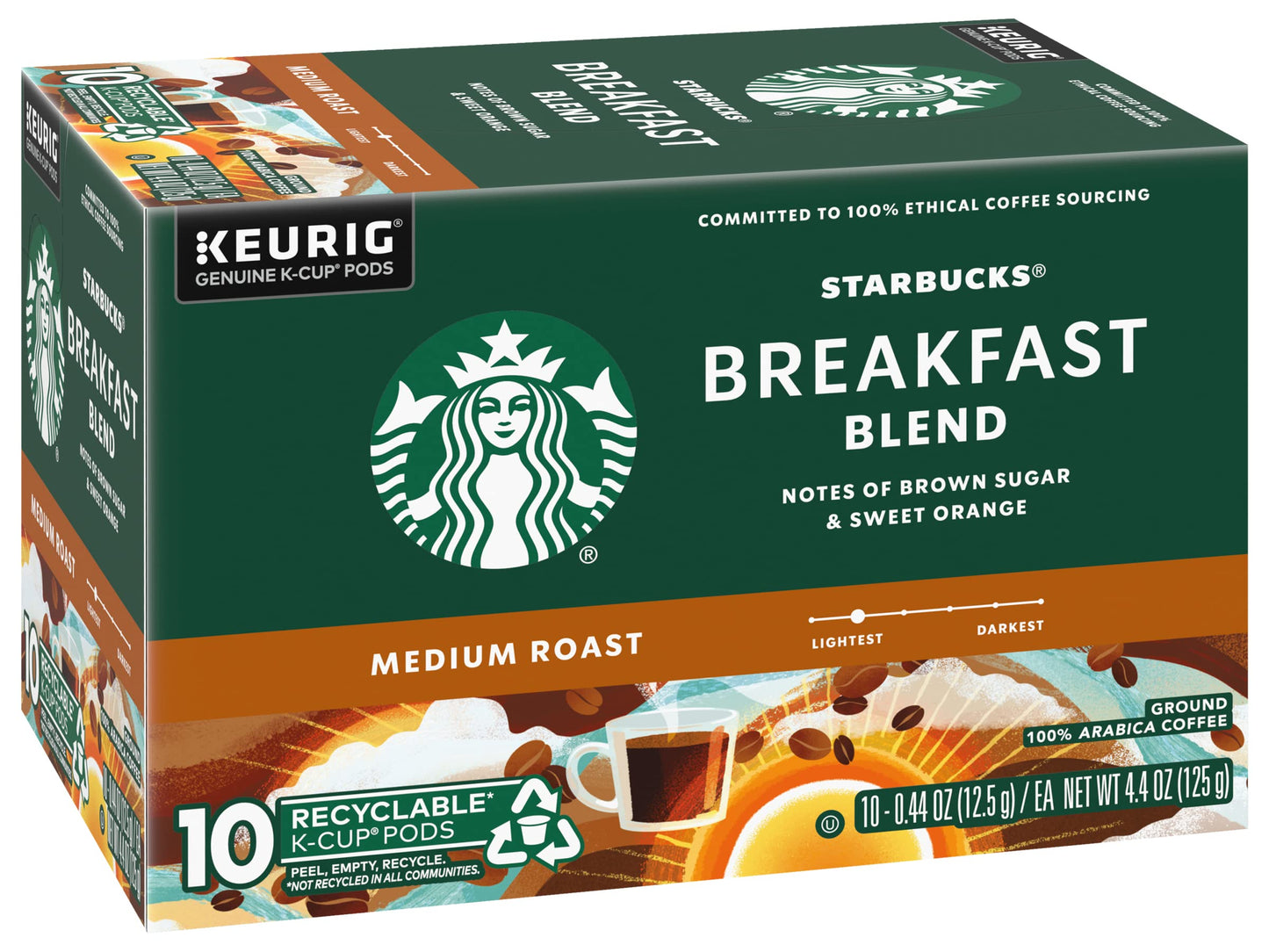Starbucks Coffee K-Cup Pods, Breakfast Blend, Medium Roast, 10 Count (Pack of 3), White and Brown, Model DCS-3166