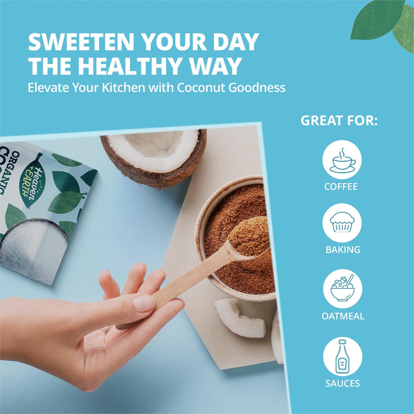 Heaven & Earth Organic Coconut Sugar, 16oz (2 Pack) | Low Glycemic | Unrefined Sugar Alternative | Natural Sweetener | Coconut P