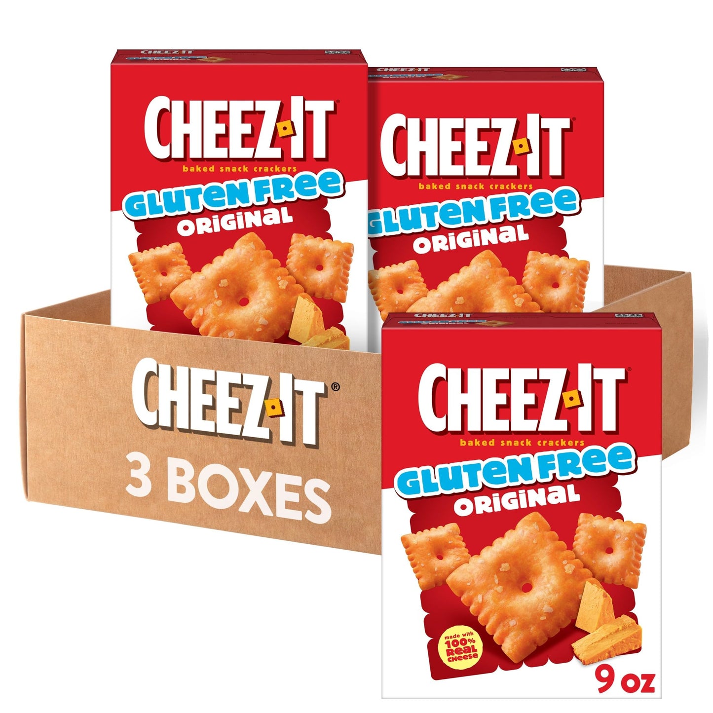 Cheez-It Baked Snack Crackers, Gluten Free, Lunch Snacks, Original (3 Boxes)