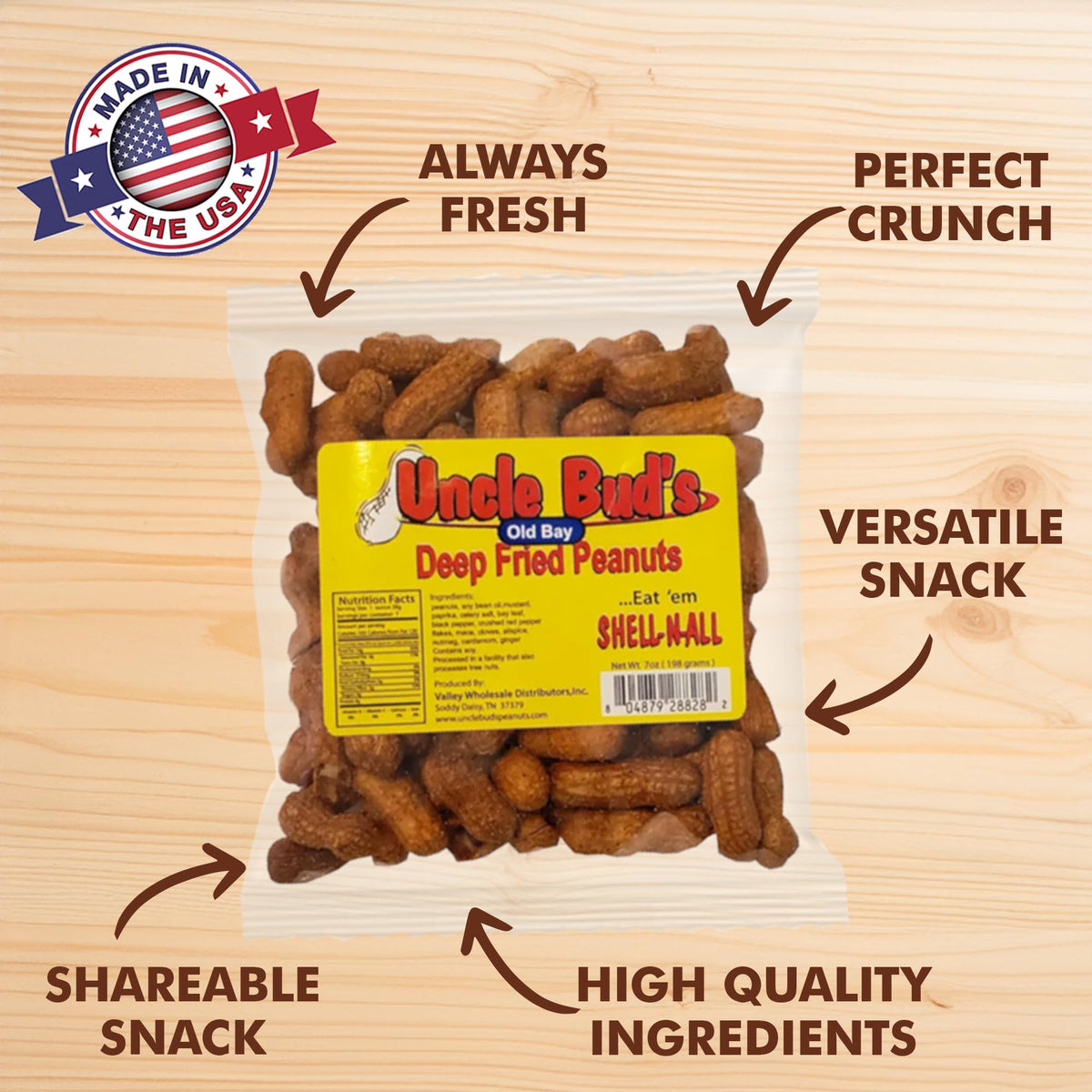 Uncle Bud'S Deep Fried Peanuts In Shell (4-Pack) | Old Bay Seasoning Peanuts, Peanuts Individual Packs, Spicy Peanuts, Nuts Indi