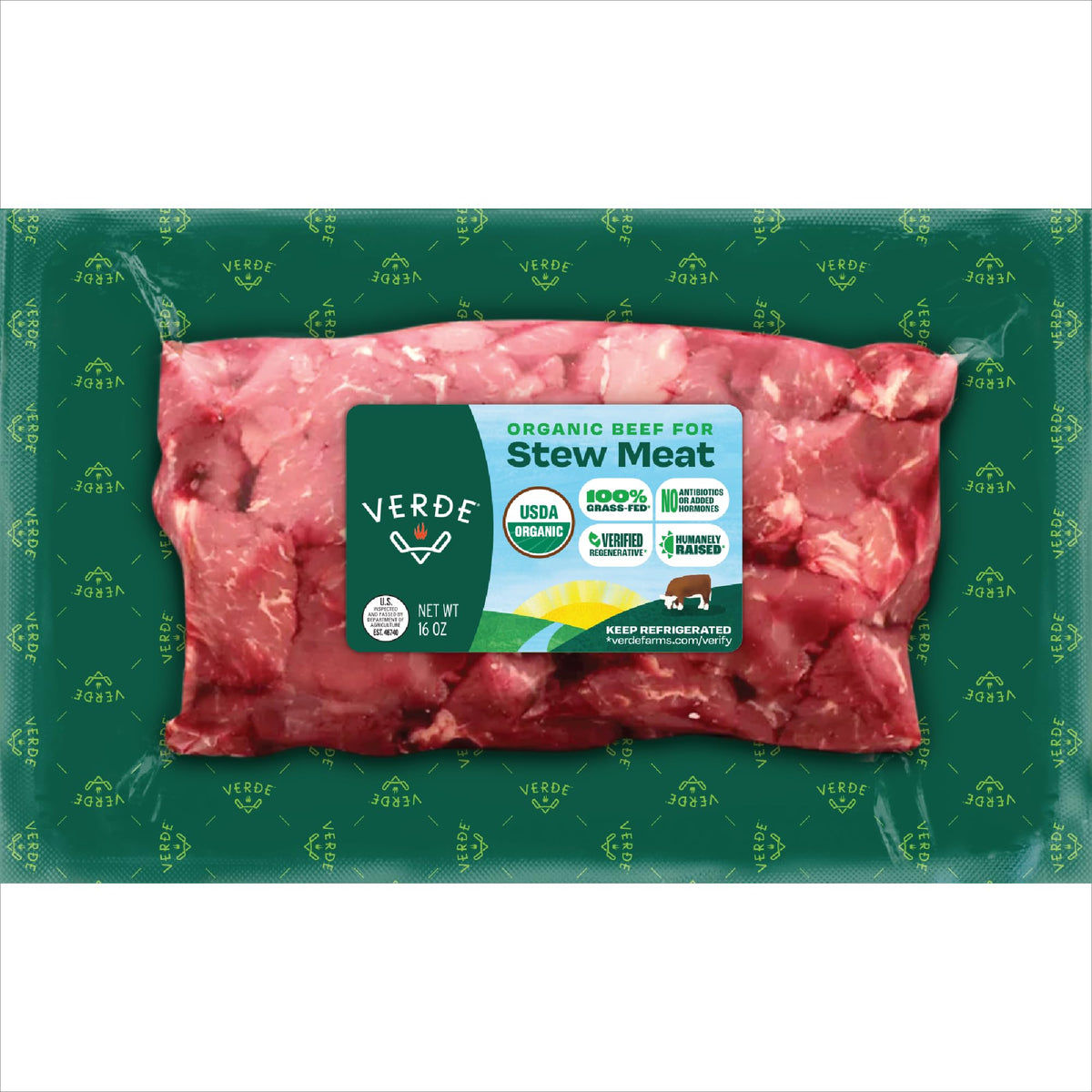 Verde Farms, Beef Stew Meat, Organic, Grass-Fed, 1 lb