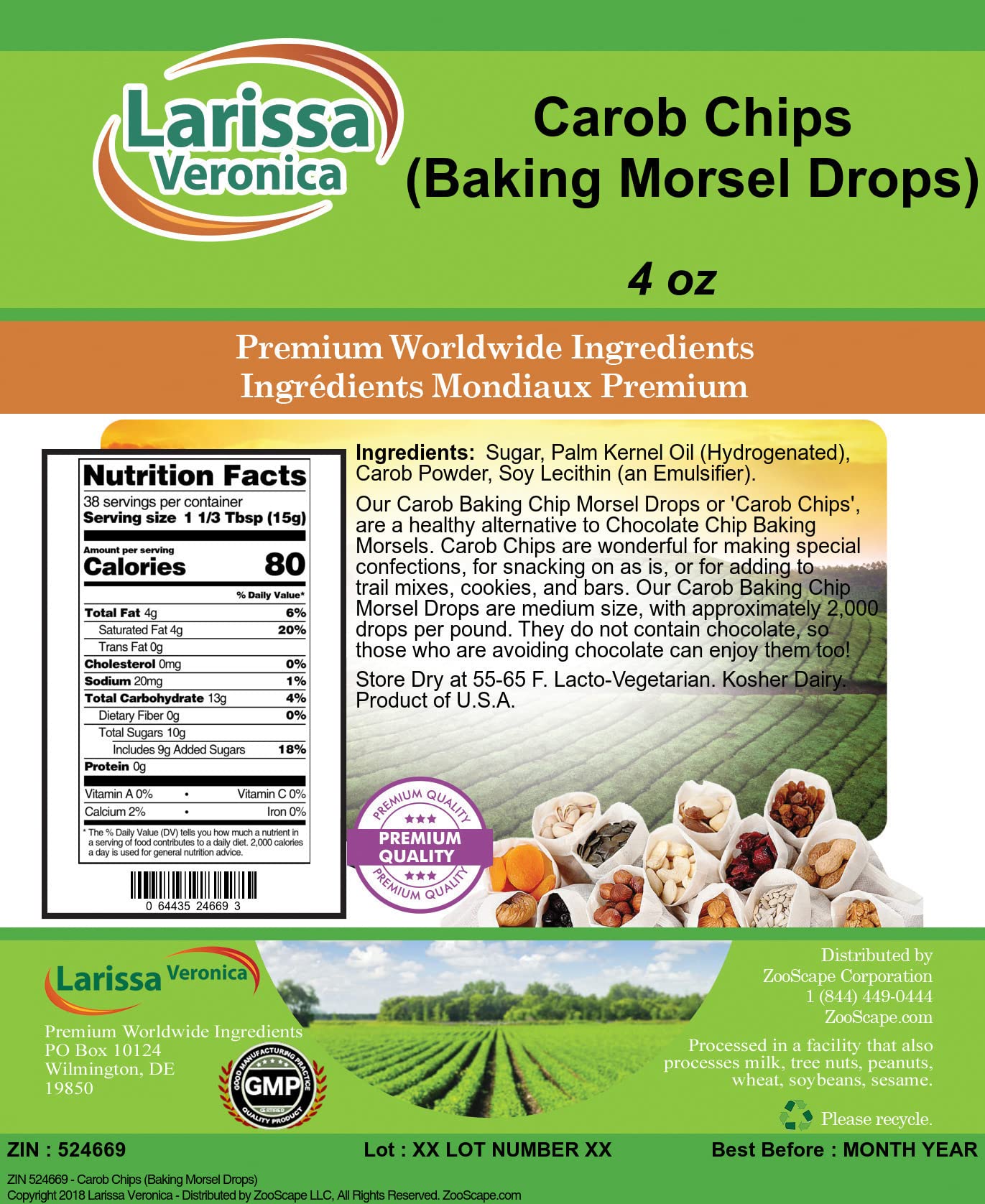 Carob Chips (Baking Morsel Drops) (4 Oz, Zin: 524669) - 2 Pack