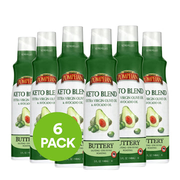 Pompeian Keto Extra Virgin Olive Oil & 100% Avocado Oil Cooking Spray, Great For Sauteing, Stir-Frying, & Roasting, Naturally Gluten-Free, Non-Allergenic, Non-Gmo, No Propellants, 5 Fl. Oz.(Pack Of 6)