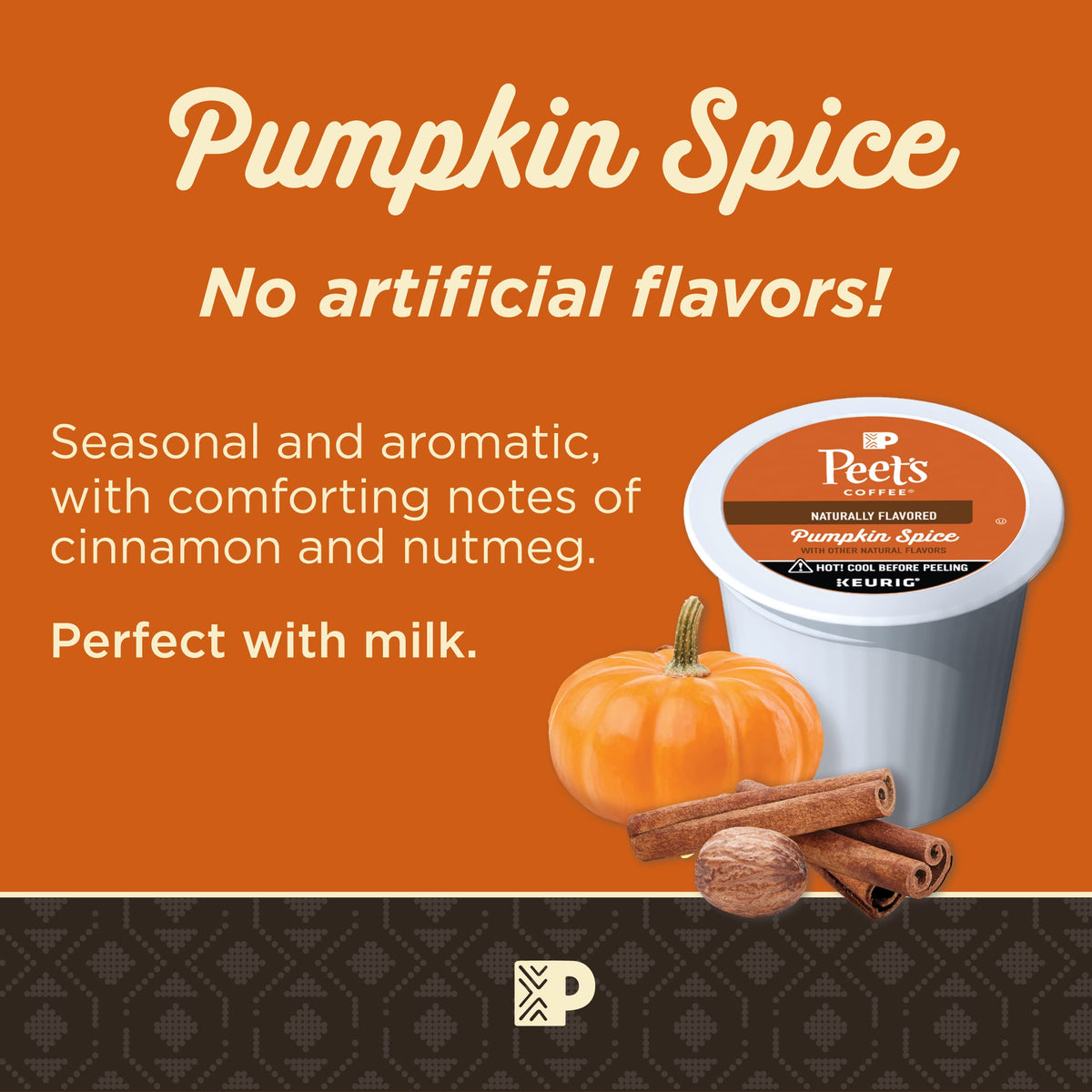 Peets Coffee Flavored Light Roast K-Cup Pods, Pumpkin Spice, 22 Count, Caramel Brûlée
