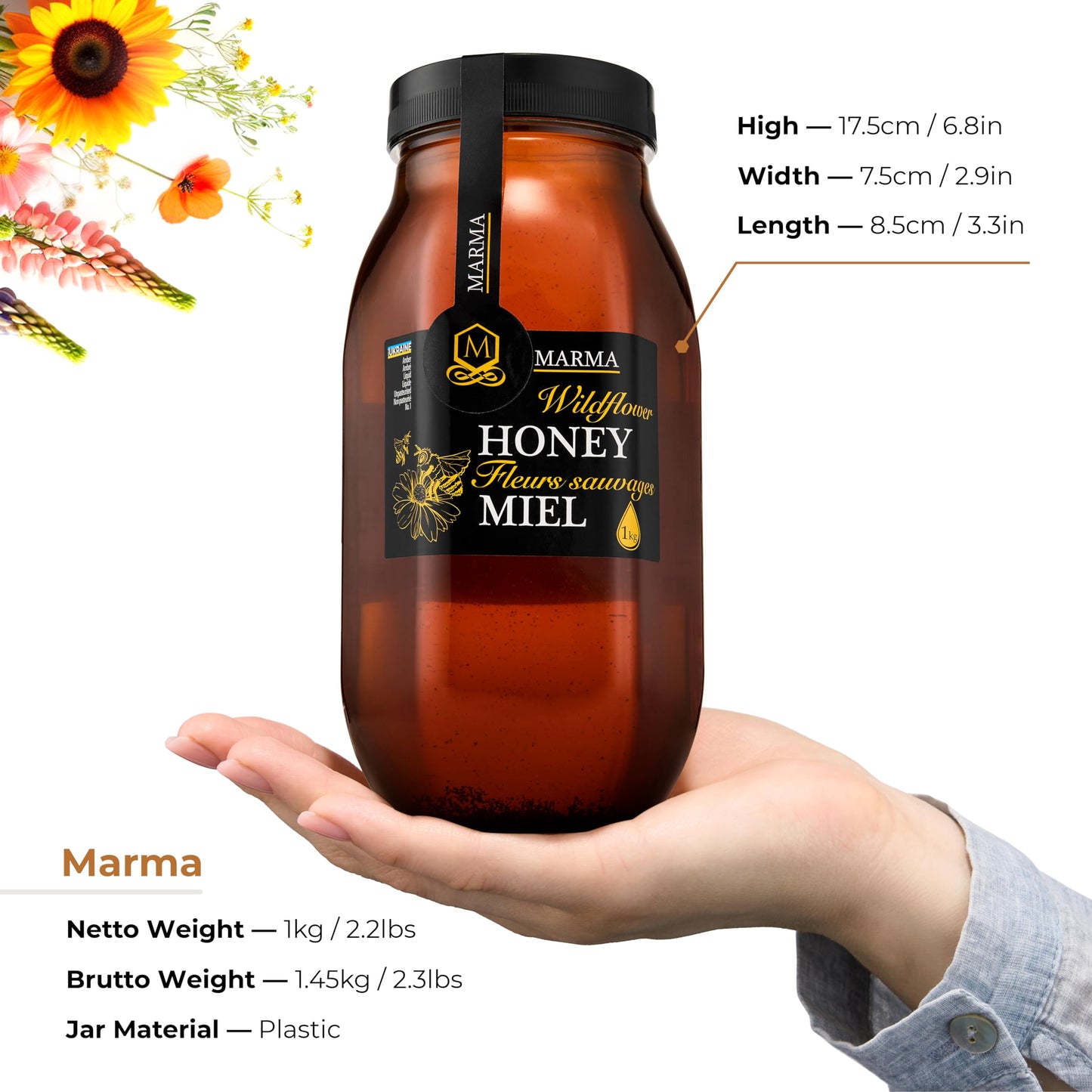 HONIGMA Marma Wildflower Honey | 100% Pure, Unfiltered | 1000g (35.2oz)