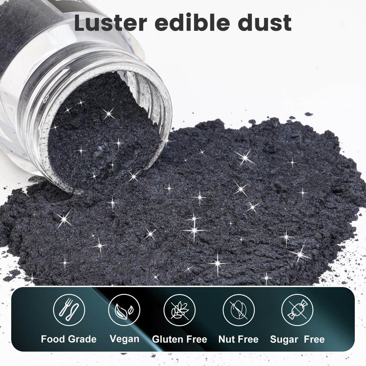 Cocytat Black Edible Glitter Luster Dust 15g for Drinks & Cake Decoration