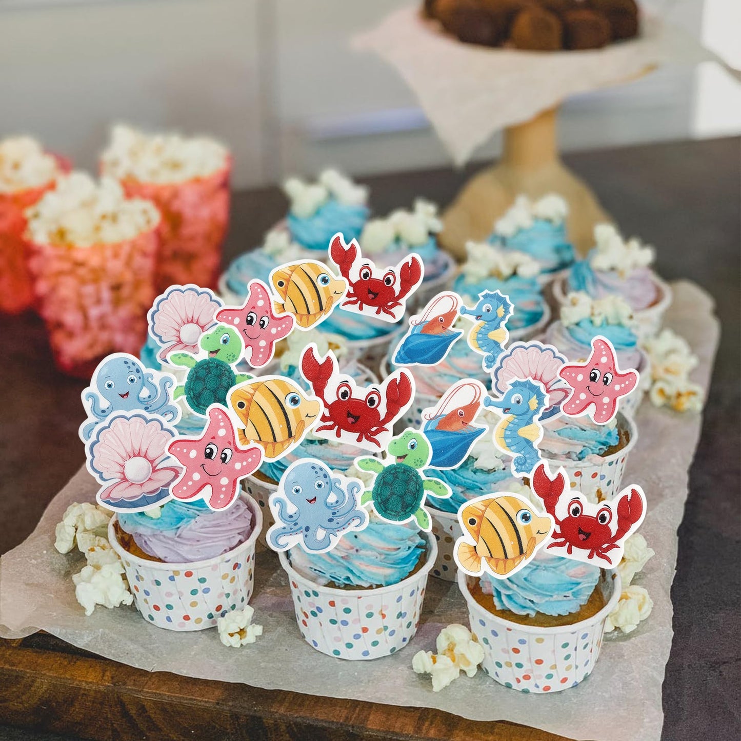 Rssta i Edible Ocean Animal Cupcake Toppers 56 Pack, Paper, 2.1x1.2 inches, Sea Ocean Theme, Design 15