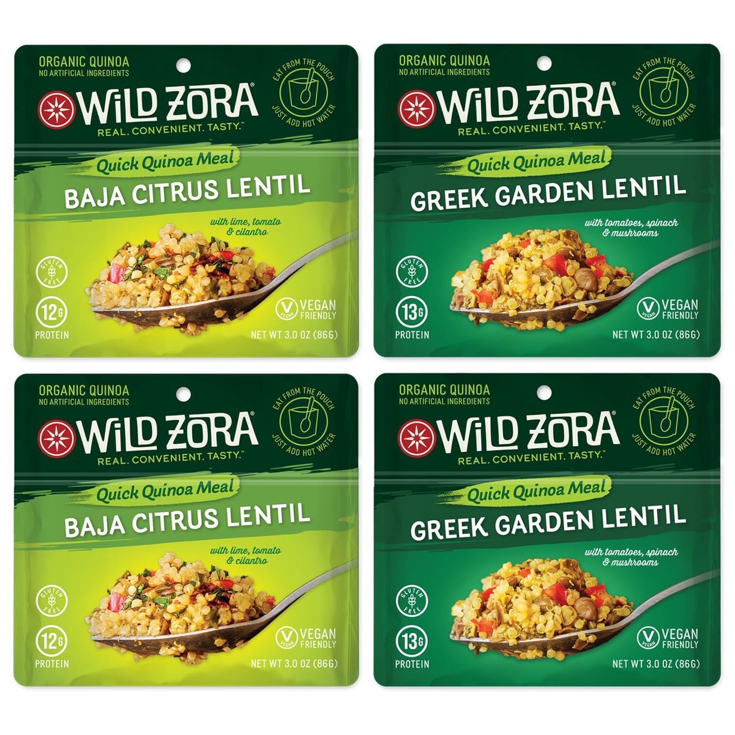 Wild Zora Quinoa Meals - Vegan Variety Sampler with Lentils & Olive Oil, 3 Ounce (Pack of 4) - Gluten-Free Pantry Staples