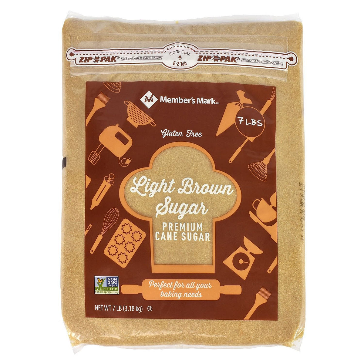 Members Mark Light Brown Sugar, 7 Pound, Paper Packaging, Model 924101
