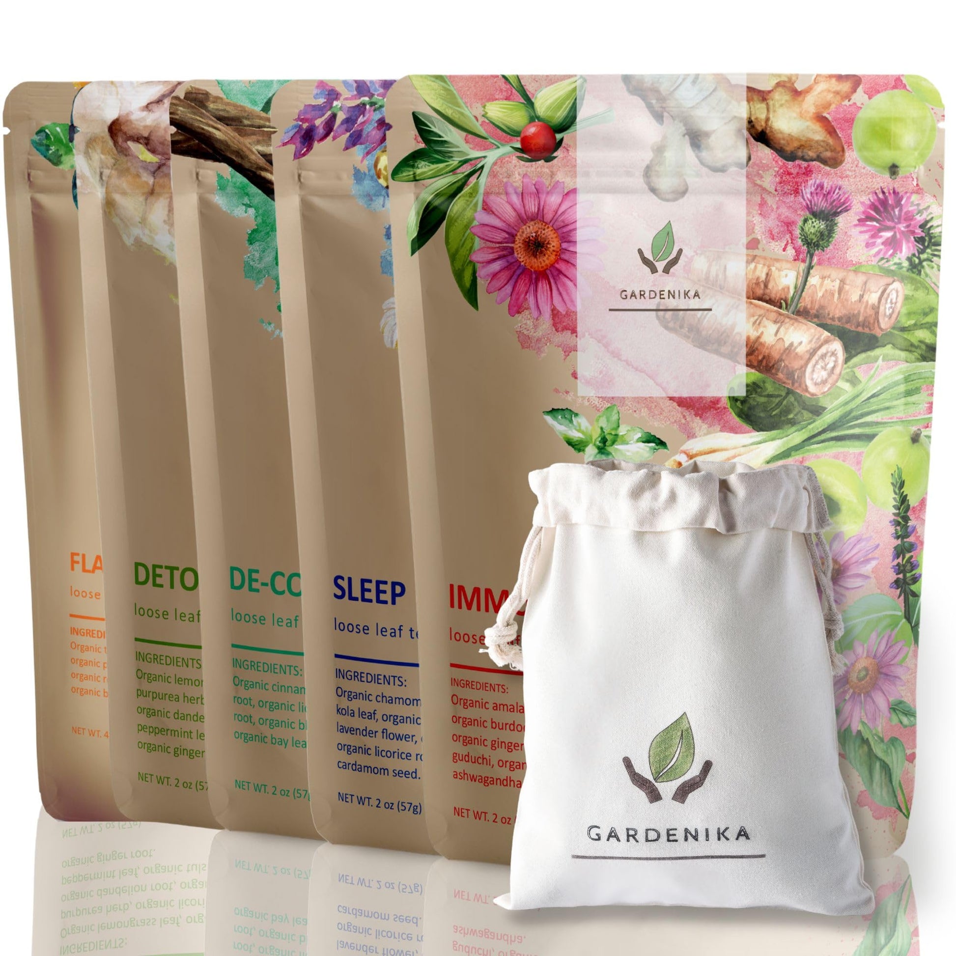 Gardenika Organic Herbal Tea Sampler - Caffeine-Free, Ayurvedic, 6 Piece Set