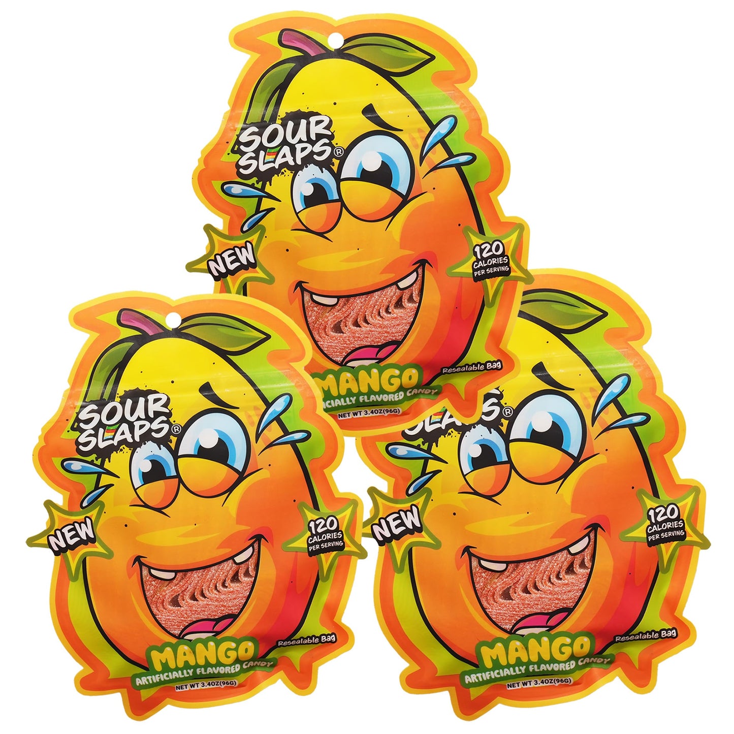 Sour Slaps Sour Candy Belts 3-Pack - Vegetarian, Multi-Color, Tropical Mango Flavor, Fresh & Chewy, Extreme Sour Kick