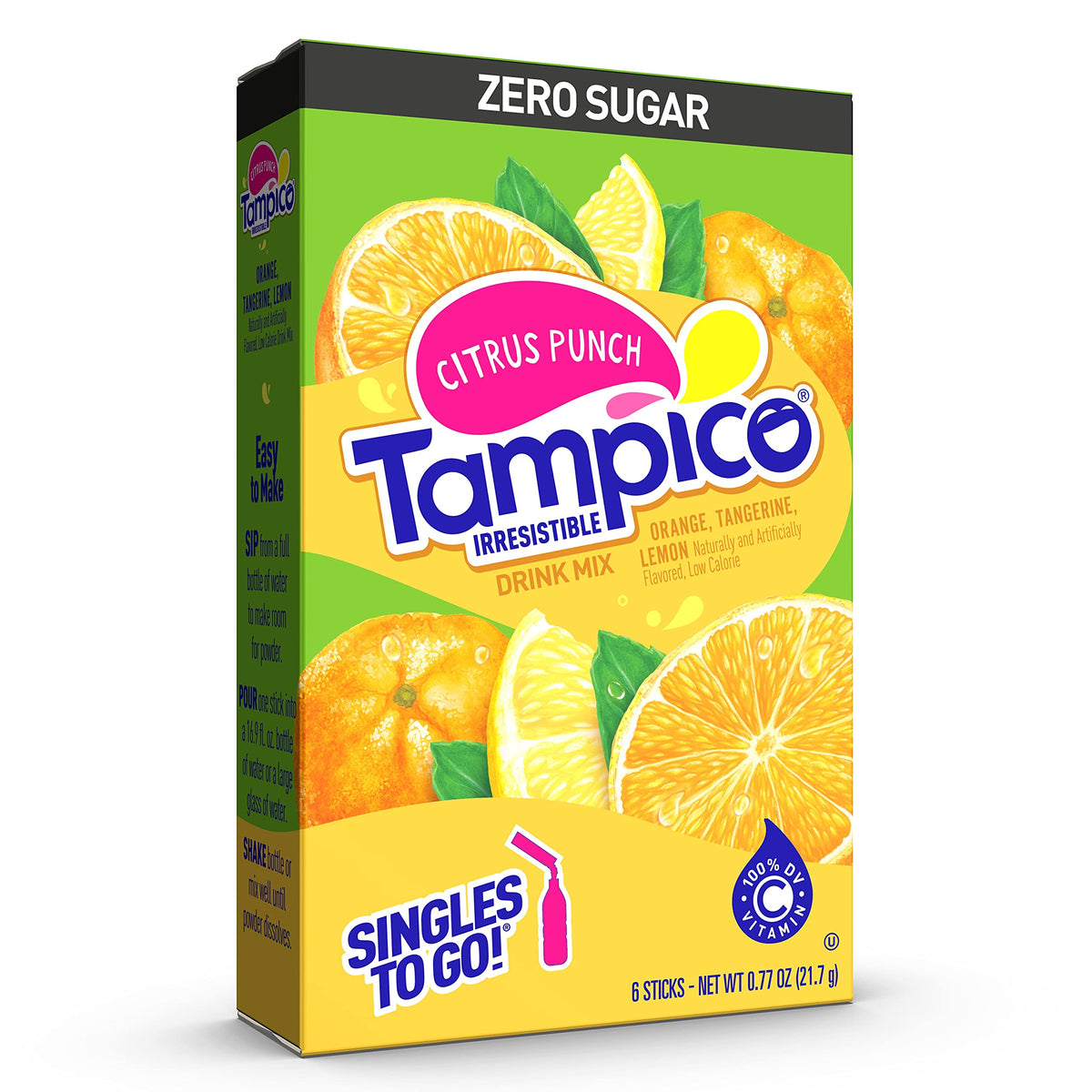 Tampico Singles To Go Drink Mix Packets, Citrus Punch, 6-Count Box - Zero Sugar, Low Calorie Powdered Drink Packets, 100% Dv Of Vitamin C Per Serving, Convenient, On-The-Go Water Enhancers