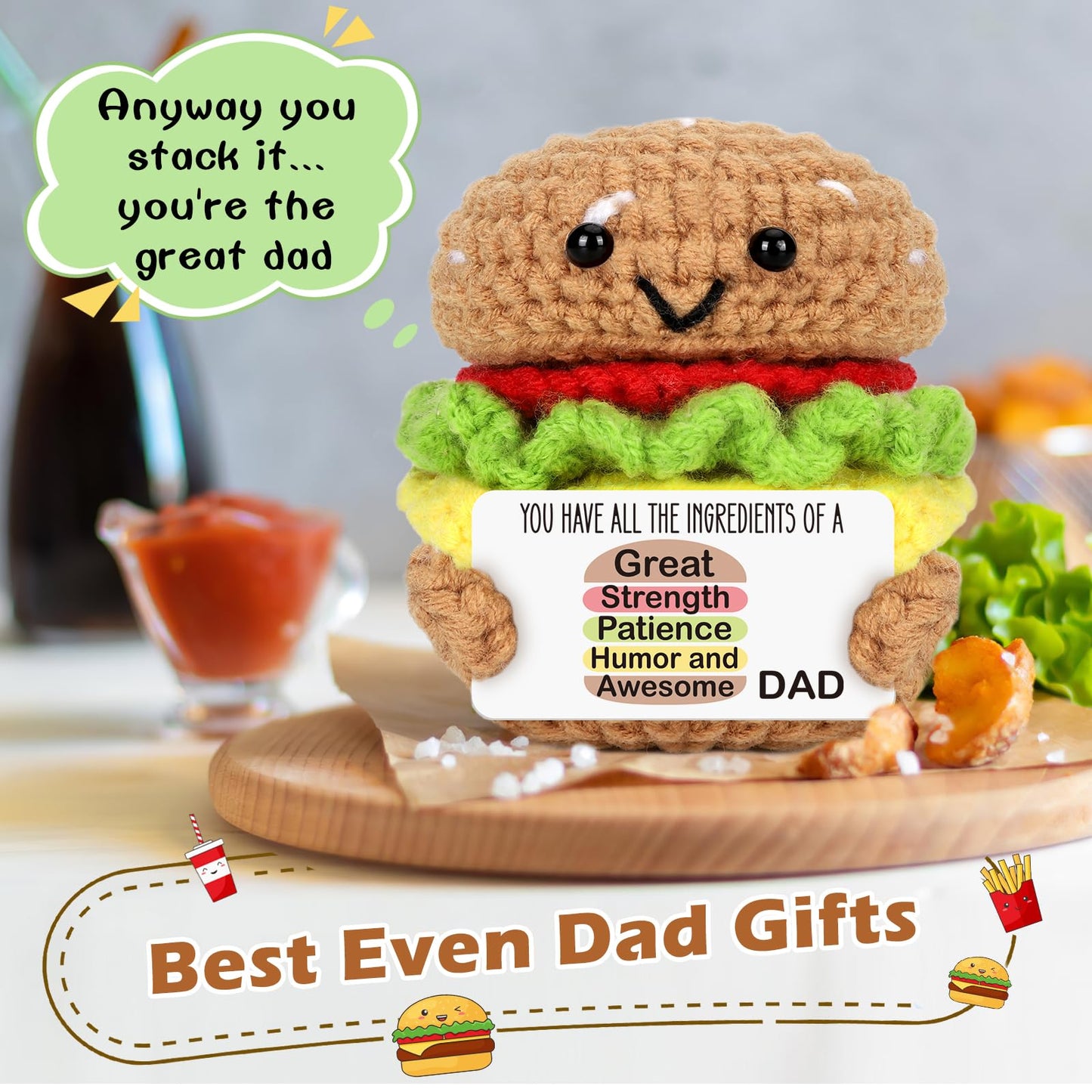 AVBODA Mini Dad Gifts for Birthday Christmas Handmade Crochet Burger for Father Hasband New Daddy Step Bonus Dad First Time Fath