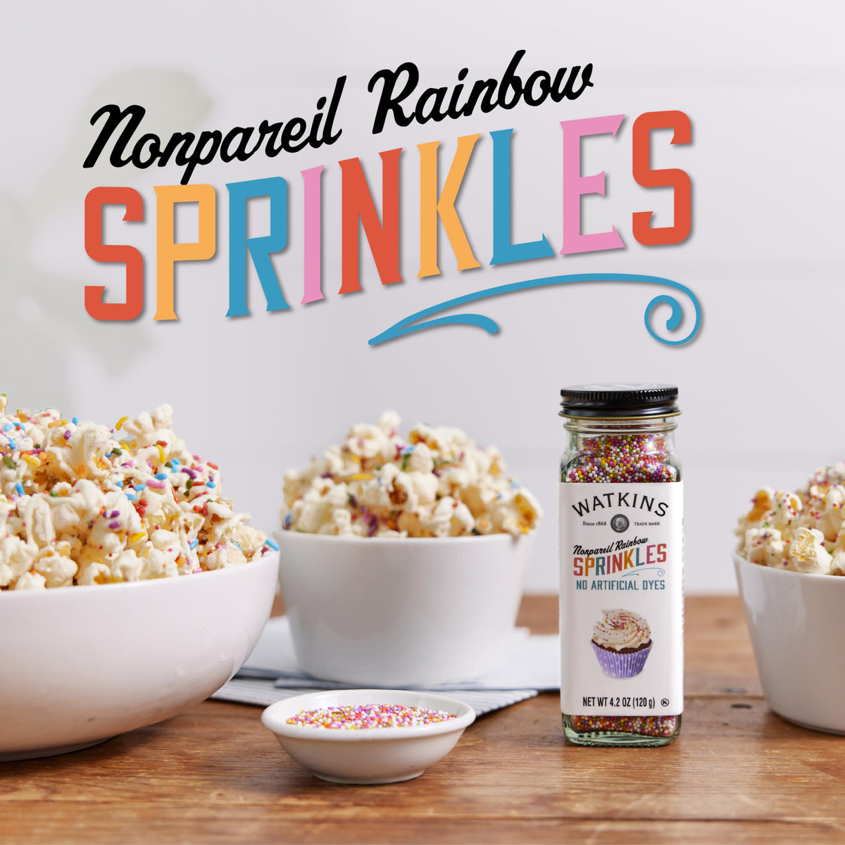 Watkins Gourmet Decorating Sprinkles, Rainbow Nonpareils, 4.2 Oz. Jar, 1 Count