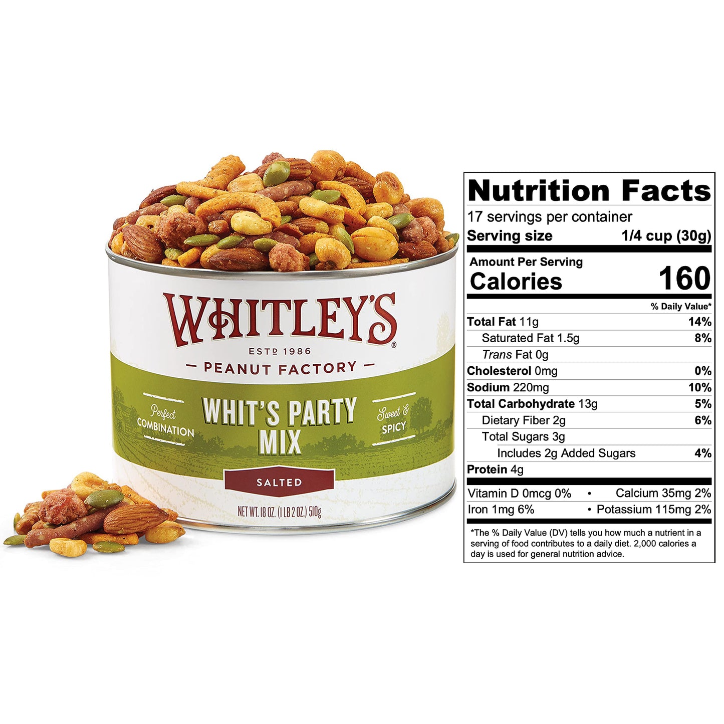 Whitleys 'Whit'S Party Mix' - Sweet & Spicy Snack Mix, Sesame Sticks, Corn Nuts, Cajun Sticks & Nuts (18 Ounce Tin)