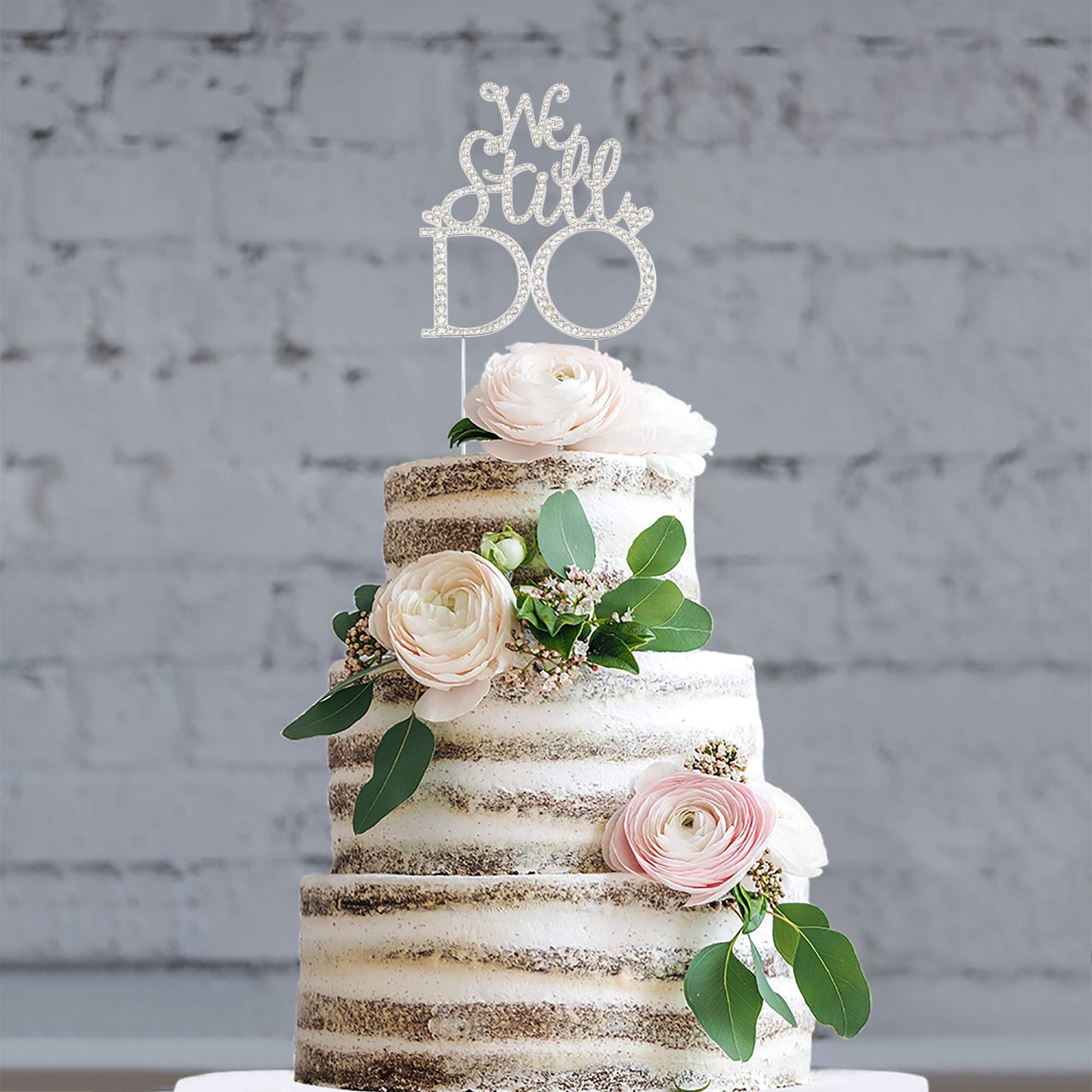 Crystal Creations We Still Do Cake Topper - Premium Silver Metal - 1 Count - Sparkly Vow Renewal/Wedding Anniversary Decoration