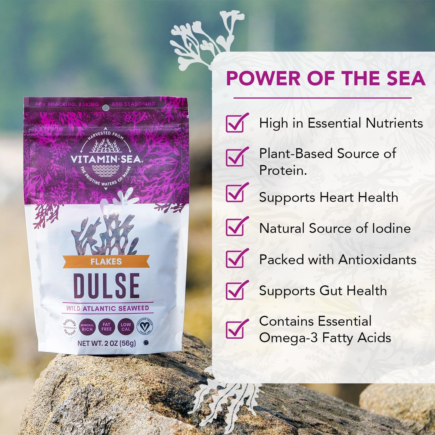 VITAMINSEA Dulse Dried Seaweed | Wild North Atlantic Seaweed for Snacking, Seasoning, Soups & Salads | Rich in Vitamins, Mineral