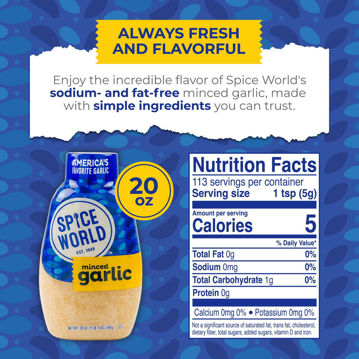 Spice World Squeezable Minced Garlic – 20oz Convenient Container for Easy Cooking – Garlic Flavor