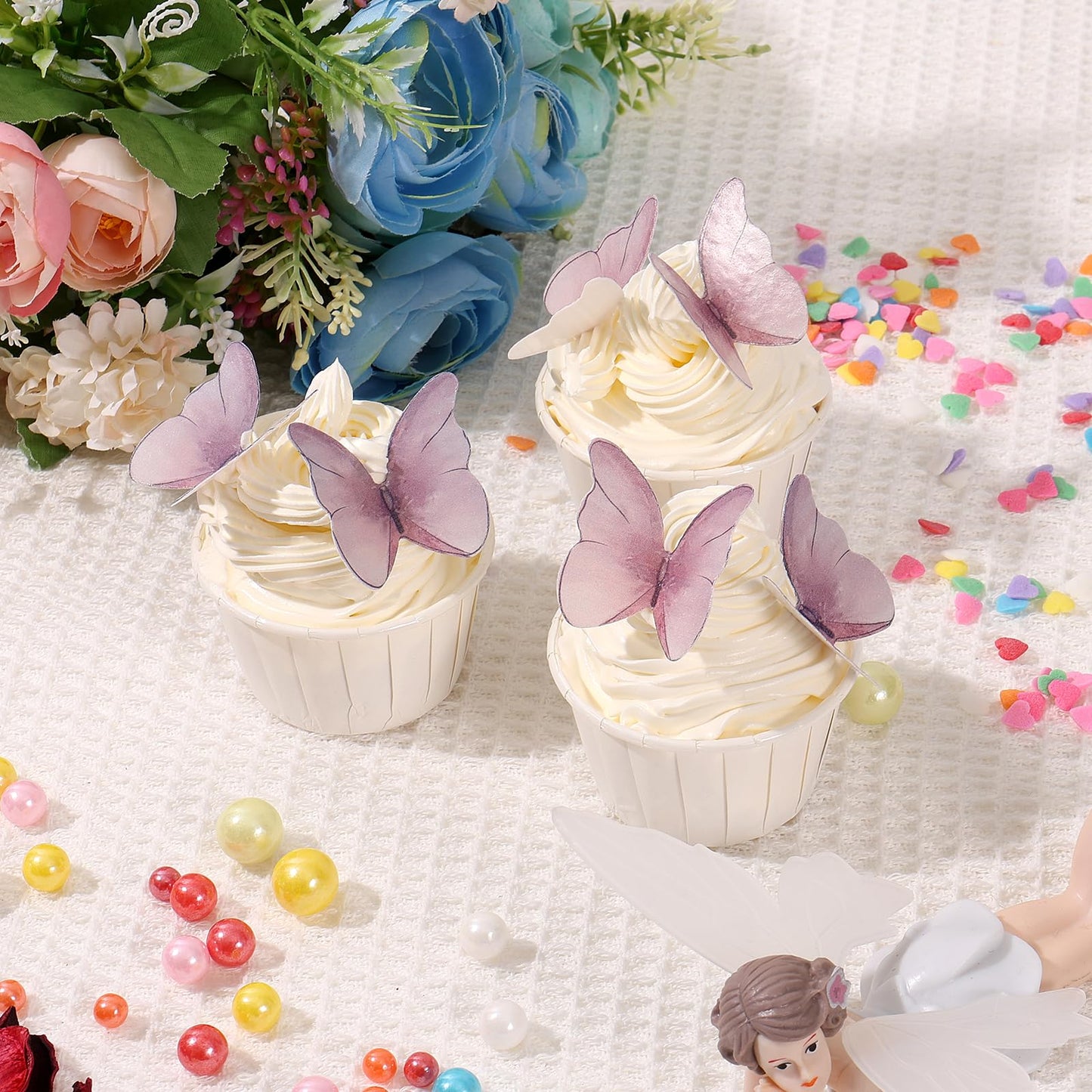 48Pcs Edible Butterflies Cake Topper Edible Butterfly Cupcake Toppers Wafer Paper Butterflies Edible Butterfly Cake Decorations