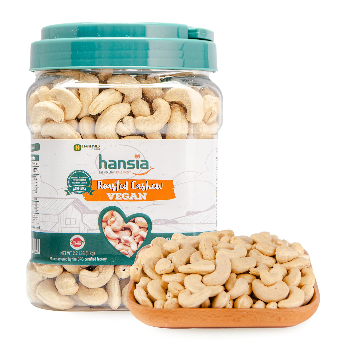 Hansia Roasted Cashew VEGAN, Dry Roasted Unsalted Superfood, Fresh, Healthy, Low Sodium Snacks, Rich of Protein & Natural Fiber,