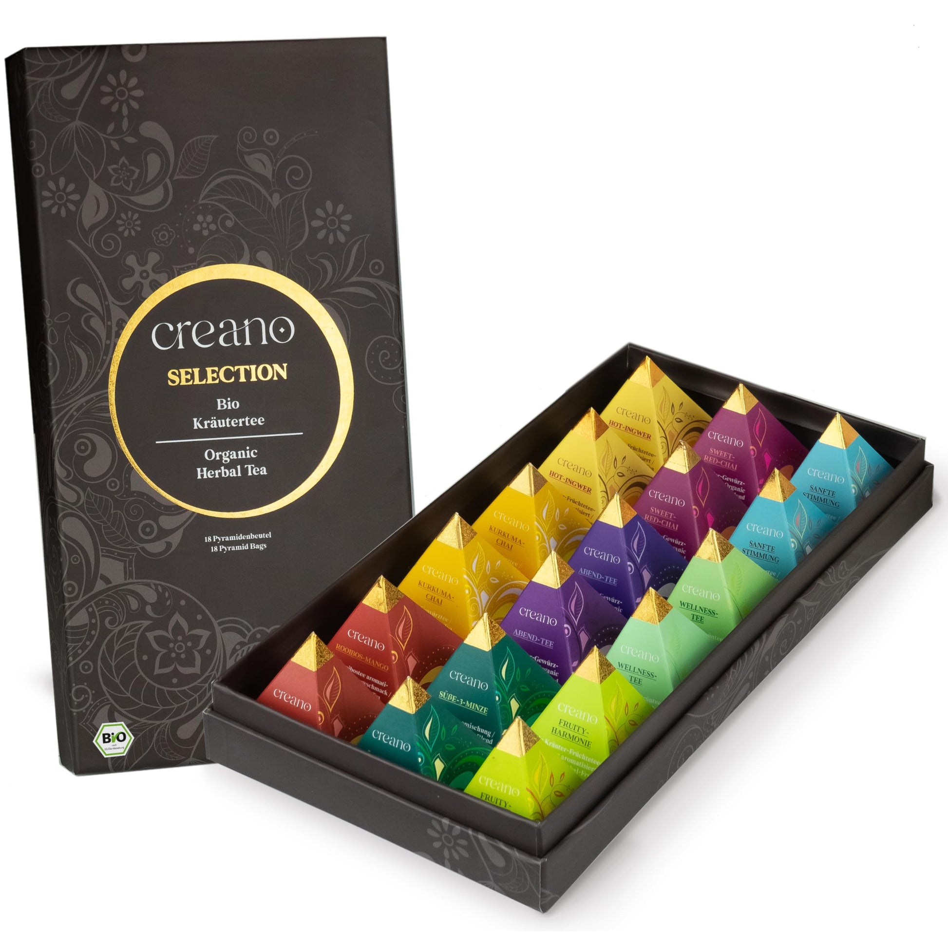 Creano Organic Herbal Tea Gift Set Organic Herbal Tea - 18 Pyramid Tea Bags In 9 Different Varieties - 45G*