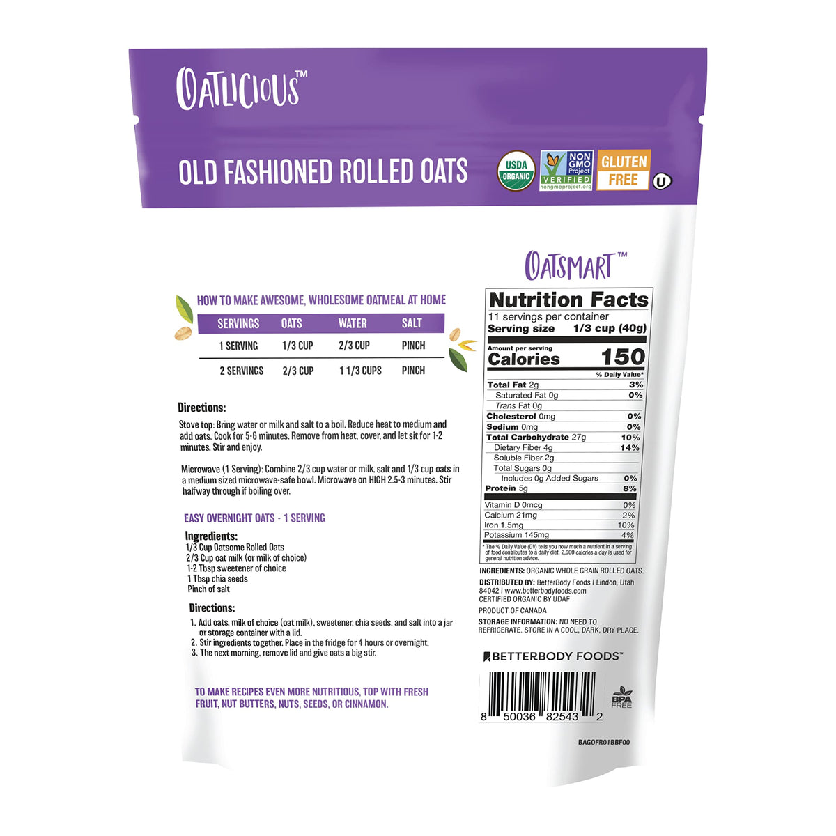 Oatsome Organic Rolled Oats, 1lb Bag (Pack of 2)
