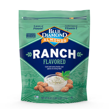 Blue Diamond Almonds, Ranch Flavored Value Bag Snack Nuts Perfect for Bulk Pantry Staples and Keto Friendly Snacking 45 Oz Resea