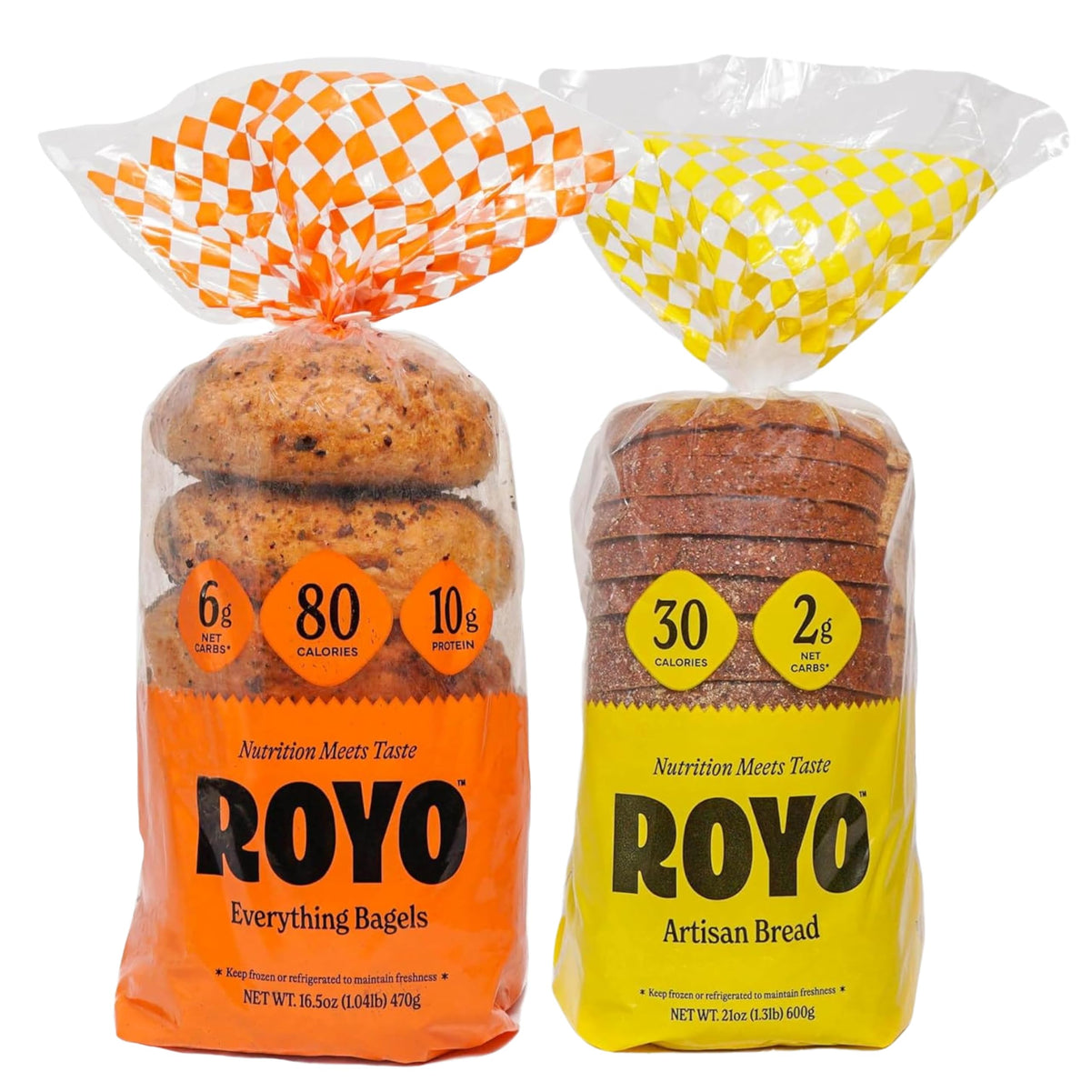 ROYO BREAD CO. 2-Pack Low Carb Artisan Bread and Bagels  30-80 Calories (Everything Bagel & Artisan Bread)