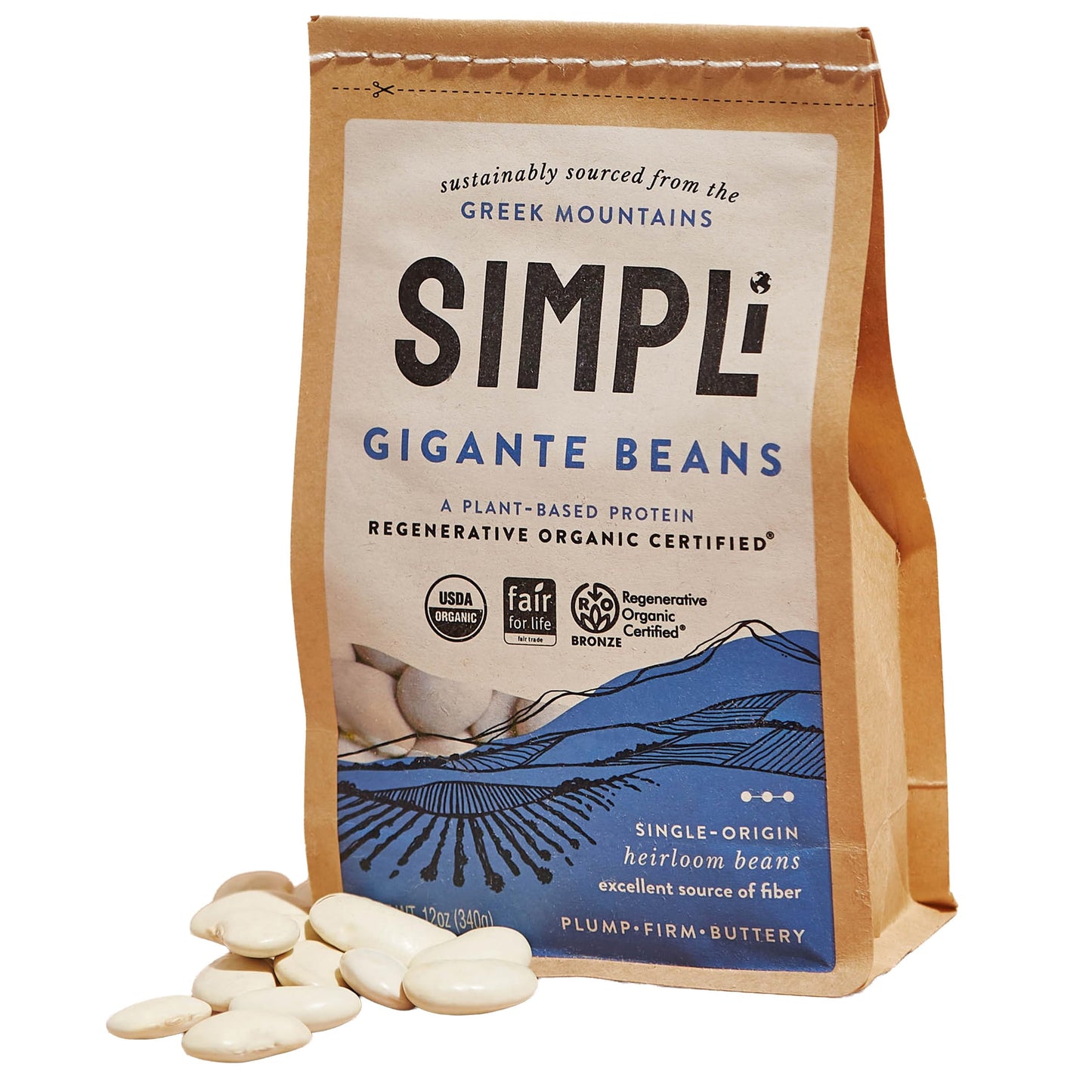 SIMPLi Organic Gigantes Beans, Dried White Beans, High Fiber, Buttery Flavor, 12 oz