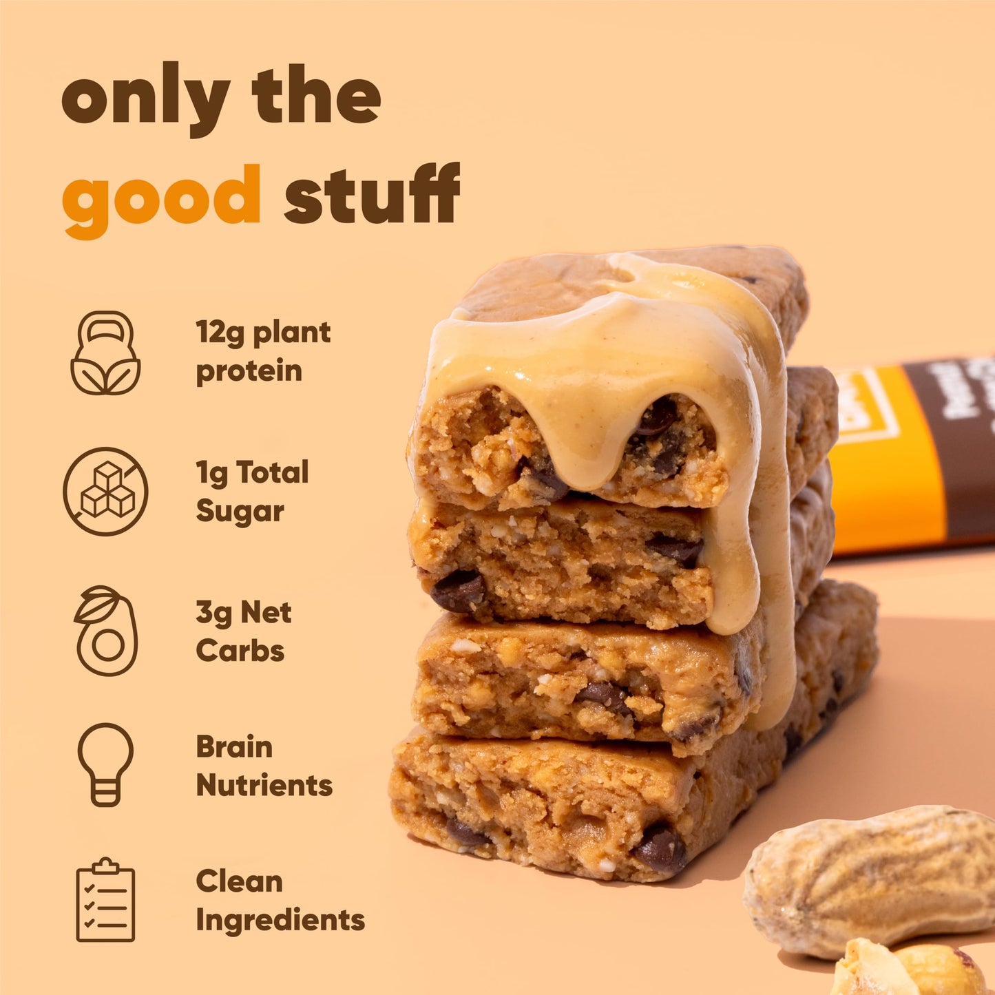 IQBAR Plant Protein Bars - Peanut Butter Chip - Gluten Free, Vegan - 12 Count (Pack of 3) - Low Carb, High Fiber, Low Sugar Snacks