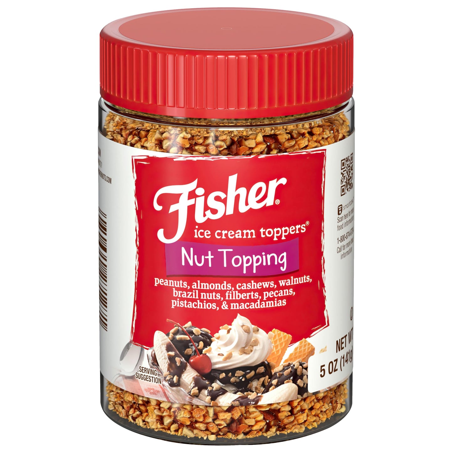 Fisher Mixed Nuts Ice Cream Topping  5 Oz  Peanuts  Almonds  Cashews  Walnuts  Brazil Nuts  Filberts  Pecans  Pistachios & Macadamias  Gluten-Free  No Added Sugars  Ice Cream  Yogurt  Salad Toppings